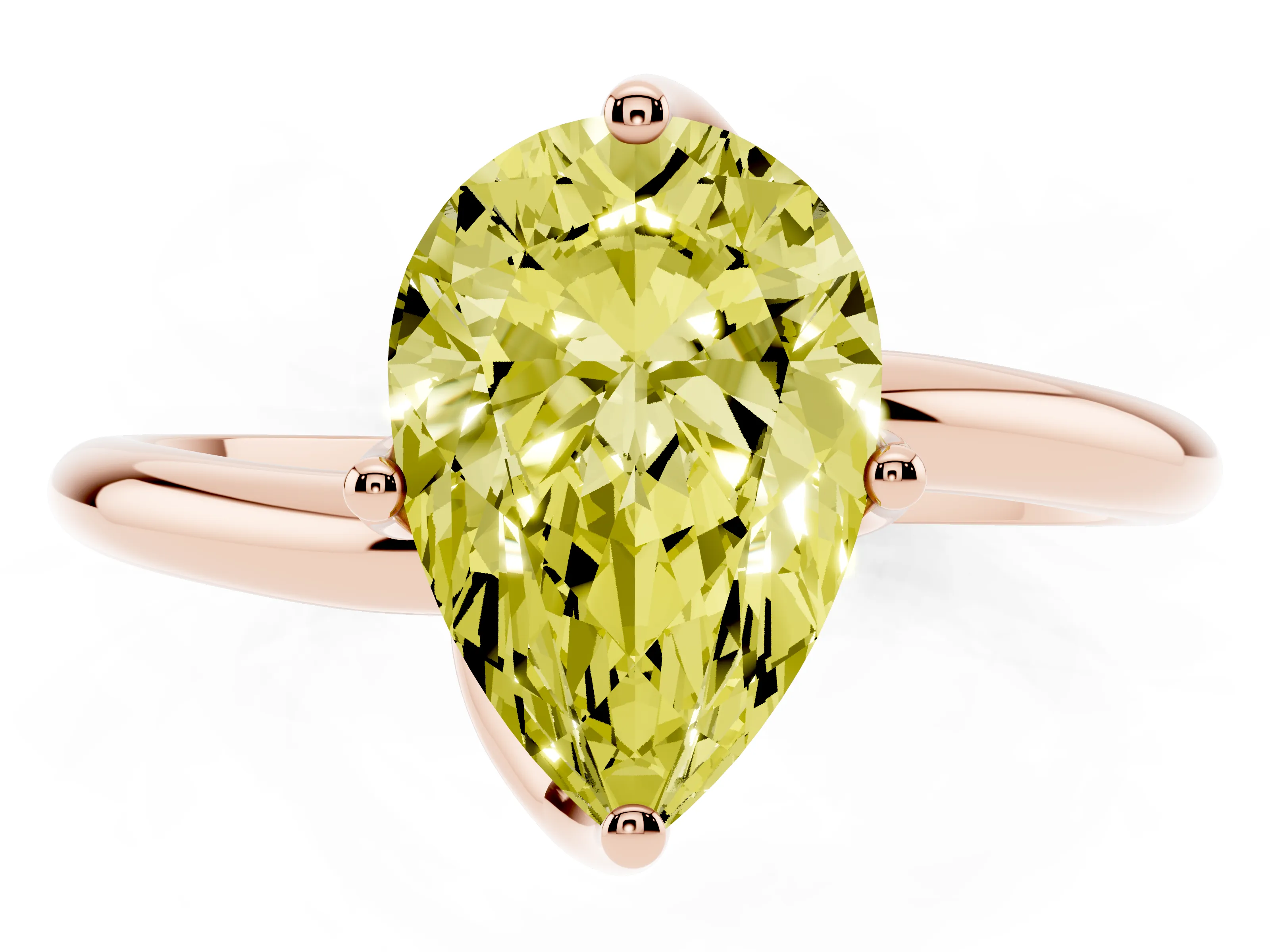 Fancy Yellow Pear Cut Diamond Solitaire Engagement Ring Set in Rose gold with Classic Plain Band