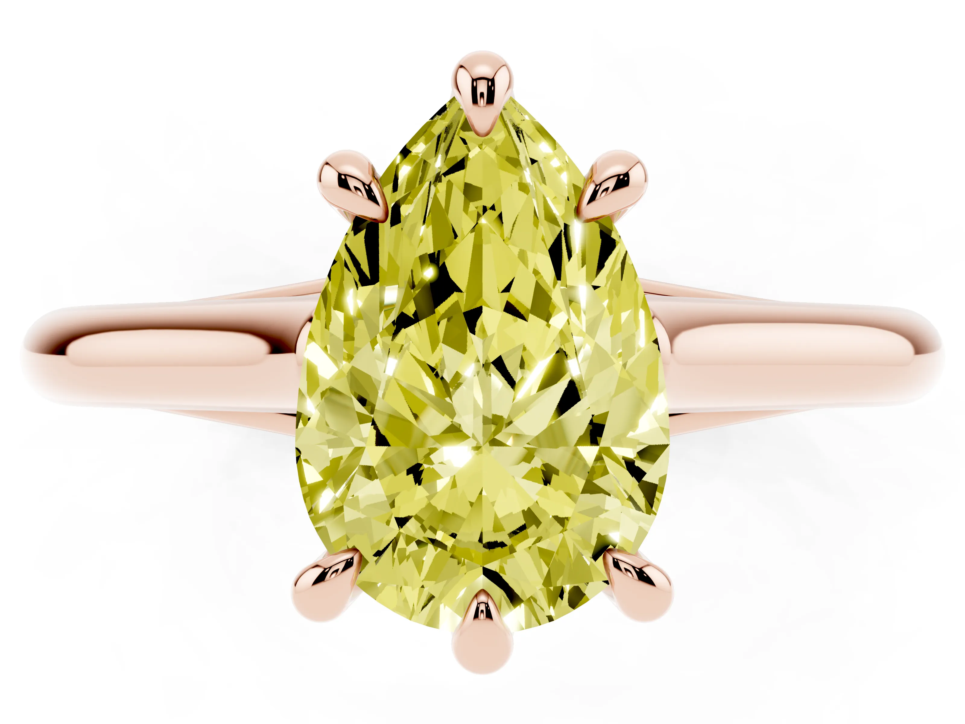 Fancy Yellow Pear Cut Diamond Solitaire Engagement Ring Set in Rose gold with Prong Setting and Plain Classic Band