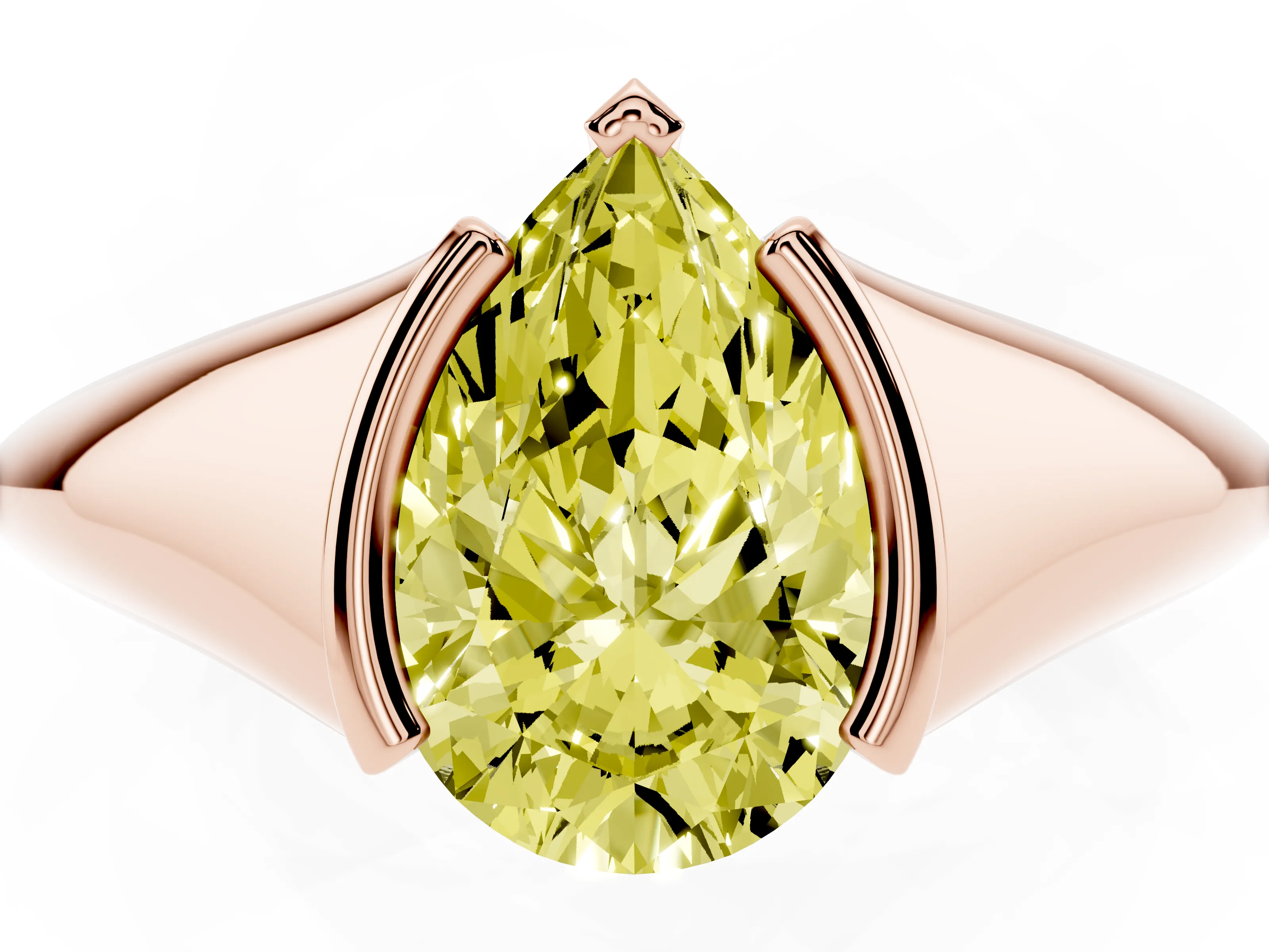 Fancy Yellow Pear Cut Diamond Solitaire Tension Set Ring Set in Rose gold