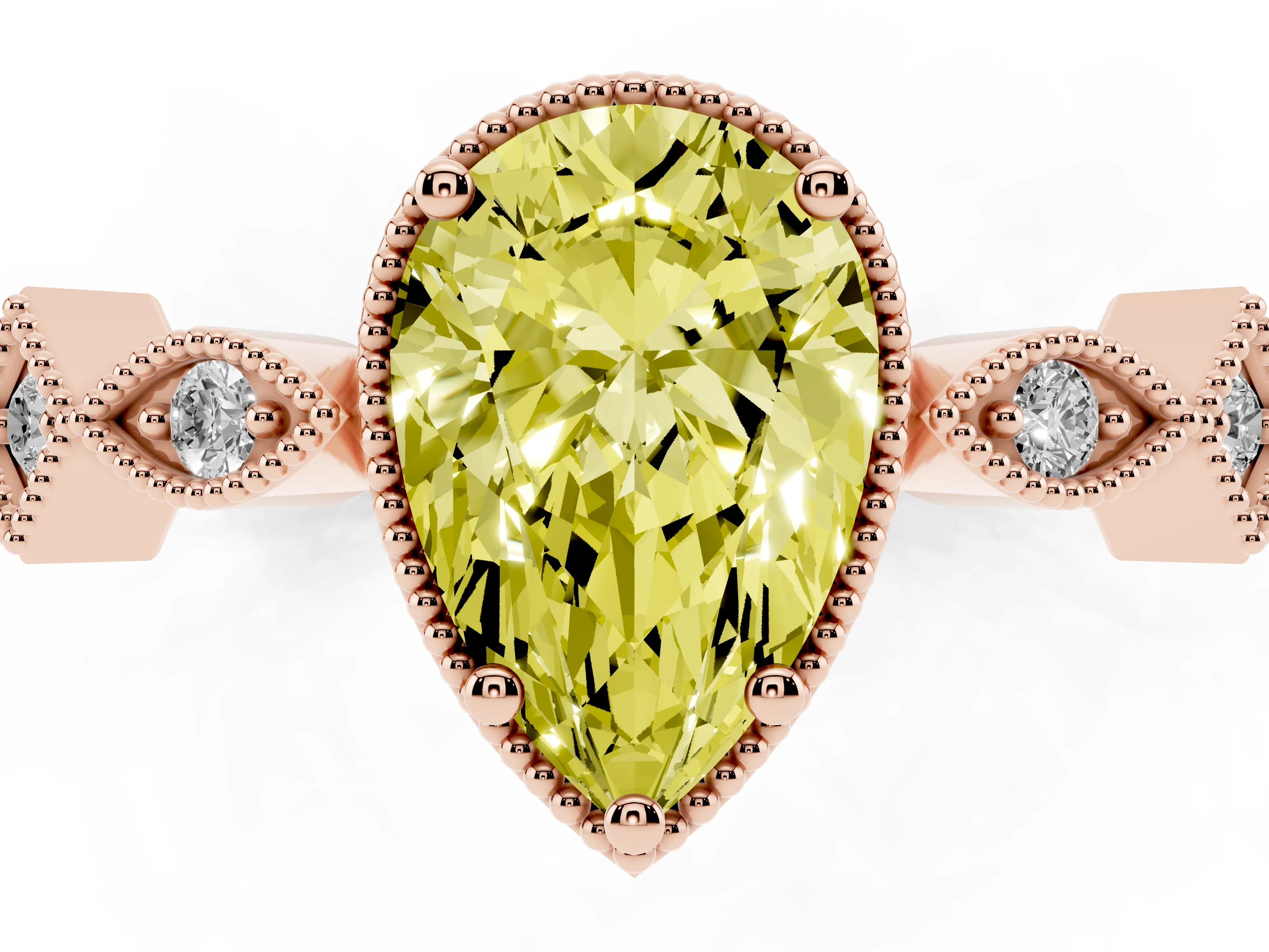 Fancy Yellow Pear Cut Diamond Milgrain Marquise Twist Band Ring Set in Rose gold with Prong Setting