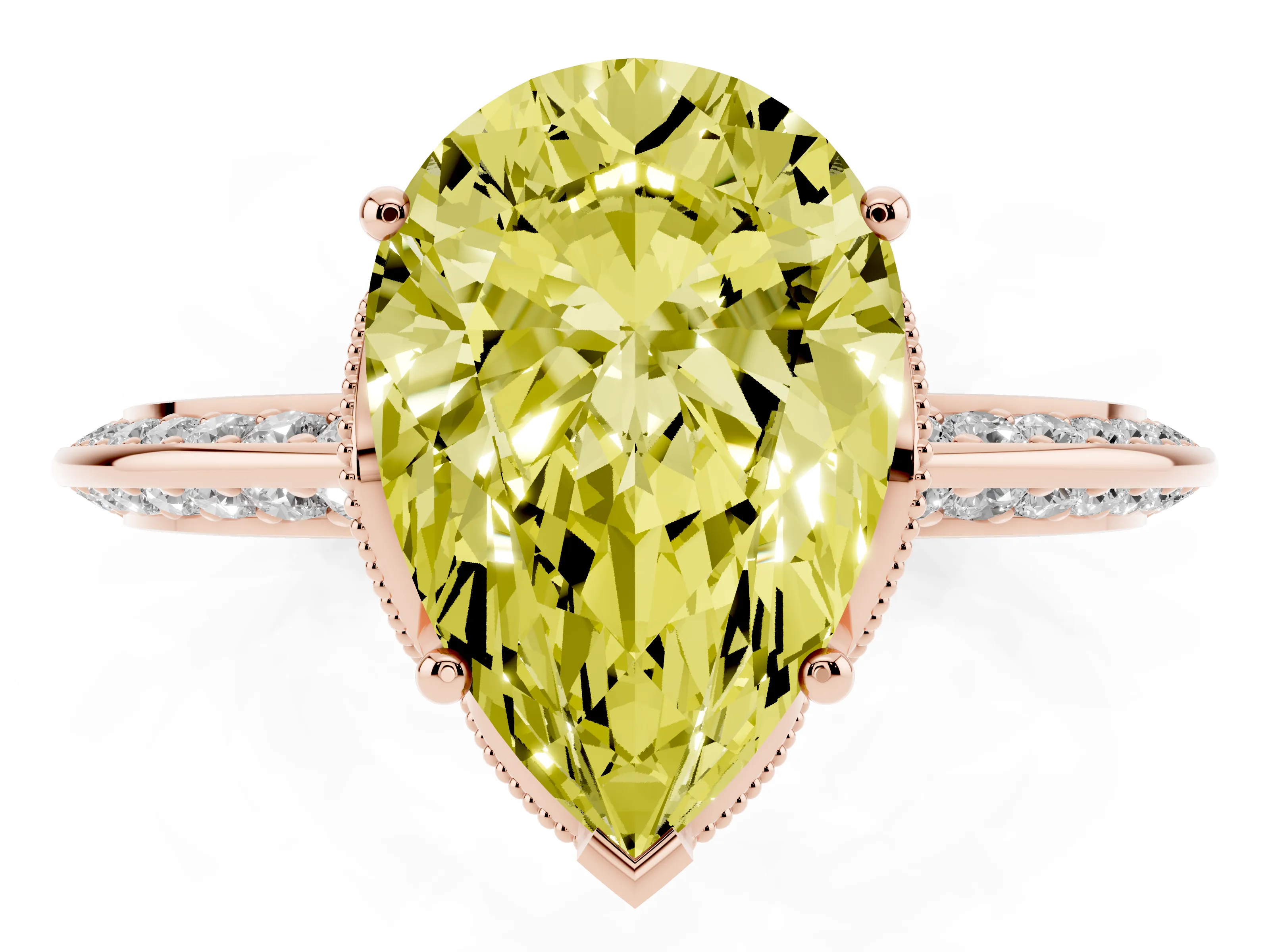 Pear-Shaped Hidden Halo Engagement Ring Setting for a Fancy Yellow Lab-Grown Diamond | Graduated Pavé | Rose Gold