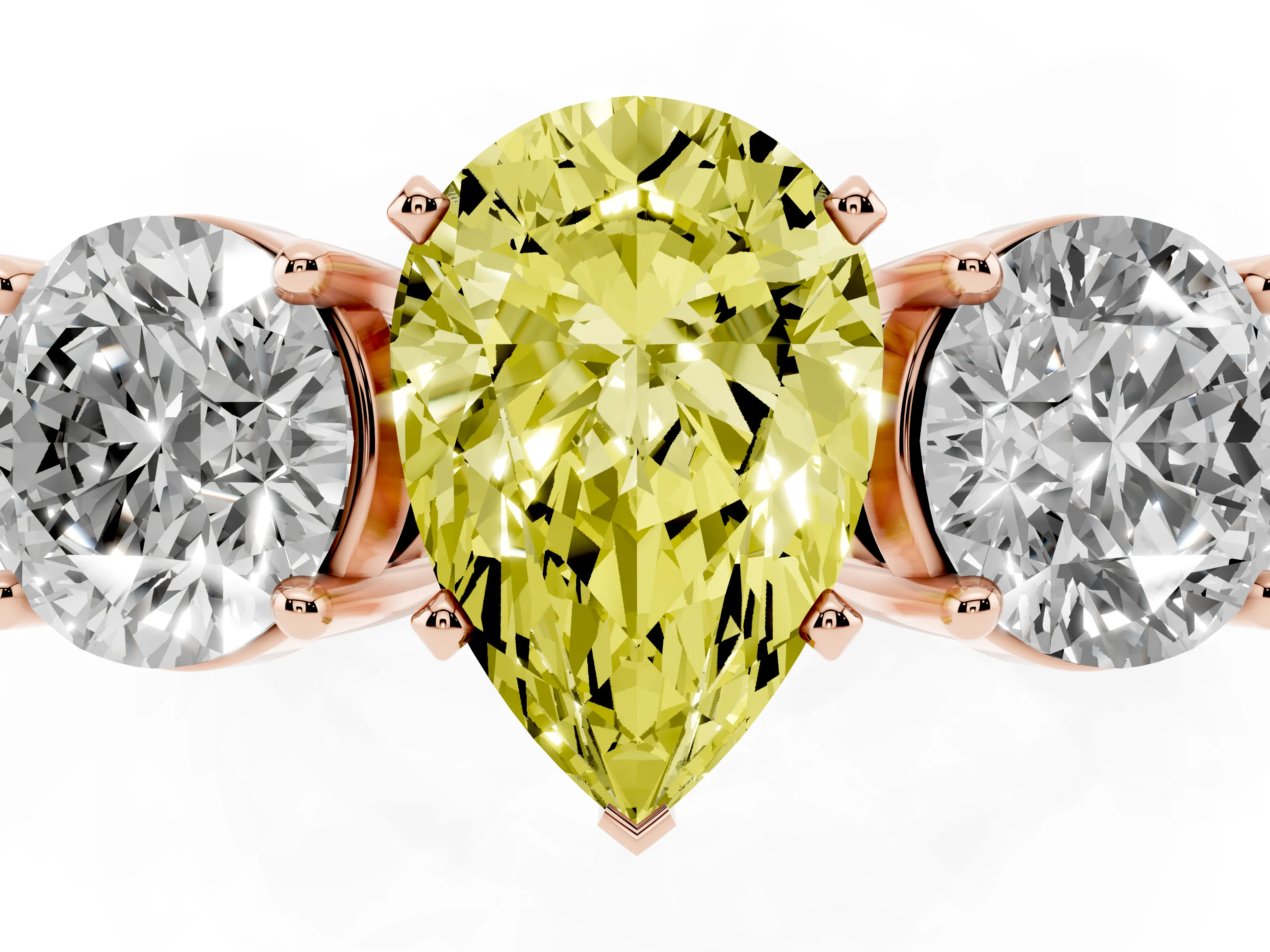 Pear-Shaped Three Stone Engagement Ring Setting for a Fancy Yellow Lab-Grown Diamond | Wide Plain Band | Rose Gold
