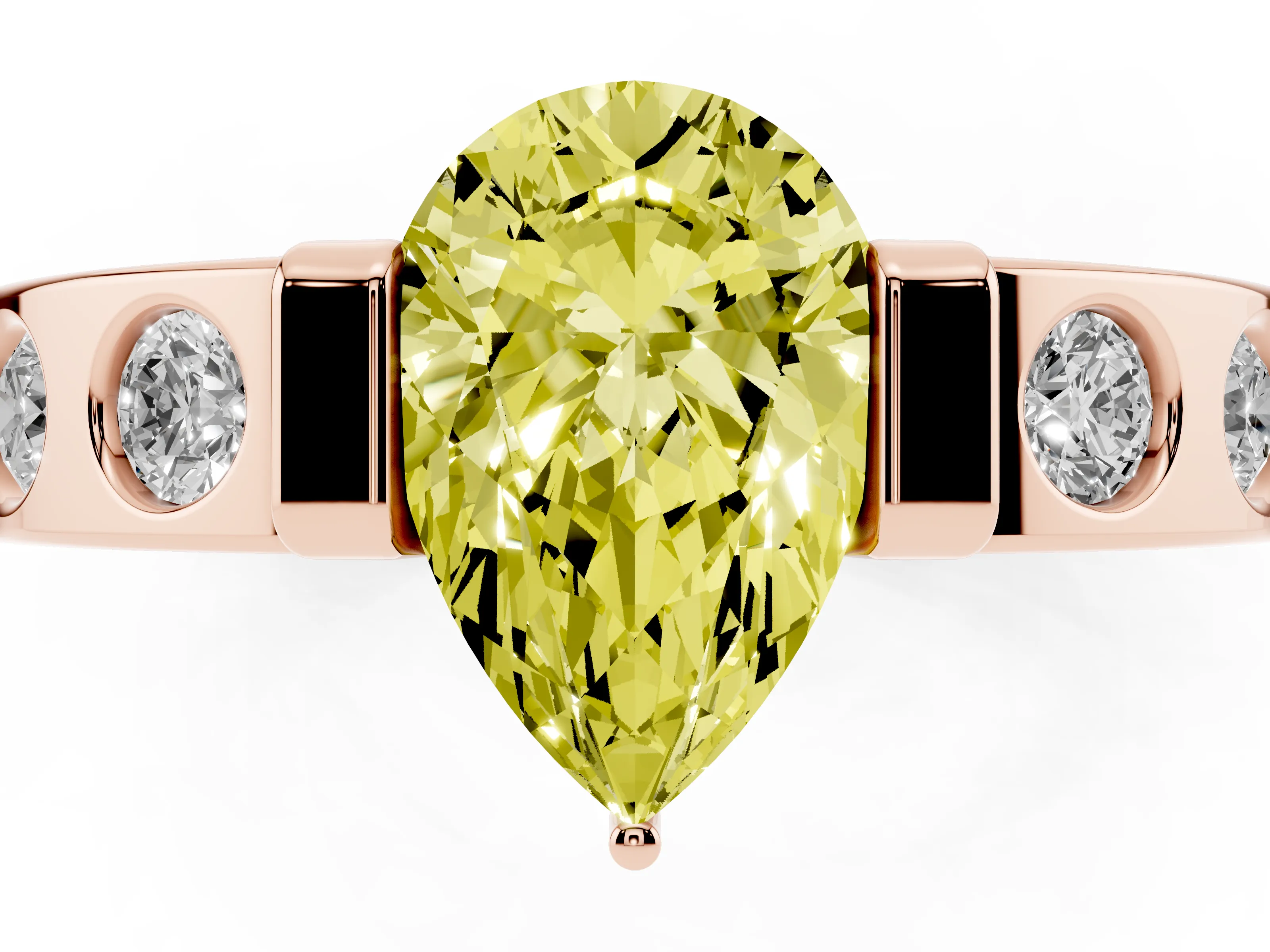 Fancy Yellow Pear Cut Diamond Channel-Set Band Ring Set in Rose gold with Bezel Prong Setting