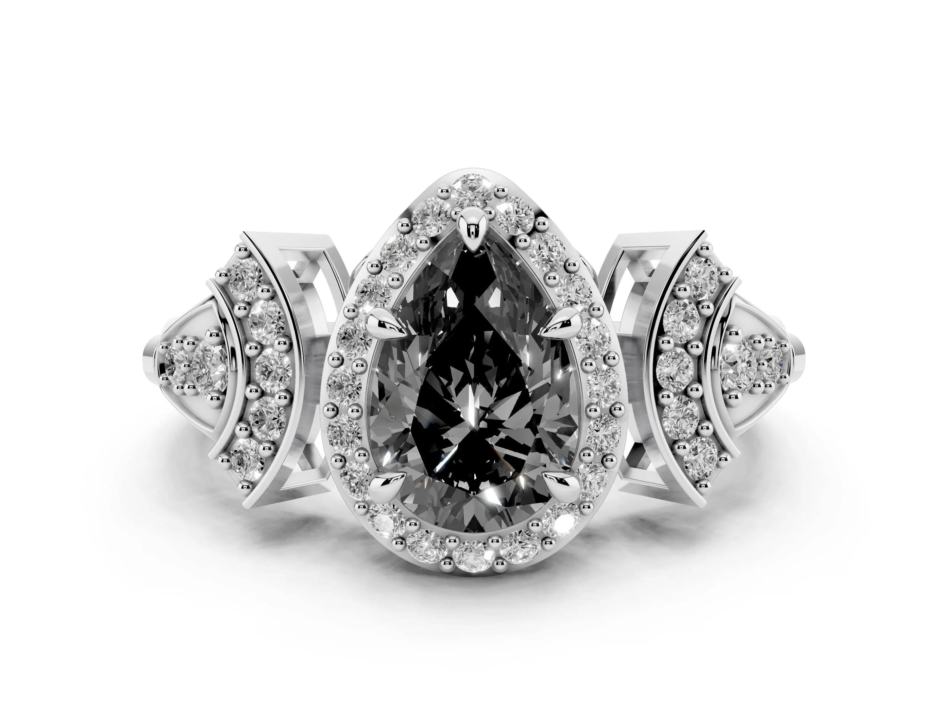Fancy Black Pear Cut Diamond Halo Engagement Ring Set in Silver with Accent Stone Split Shank