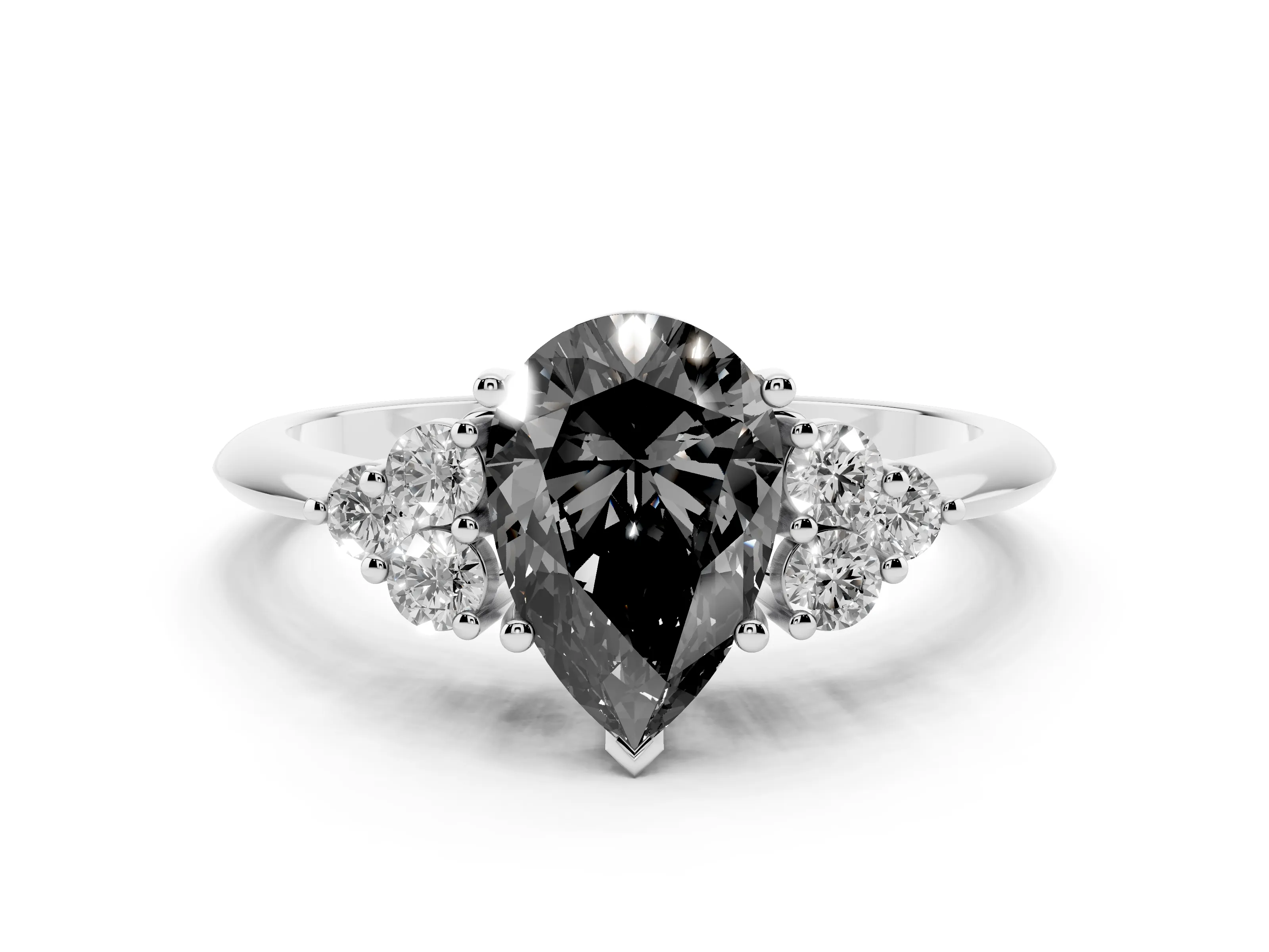 Fancy Black Pear Cut Diamond Cluster Ring Set in White gold with Plain Band and Prong Setting