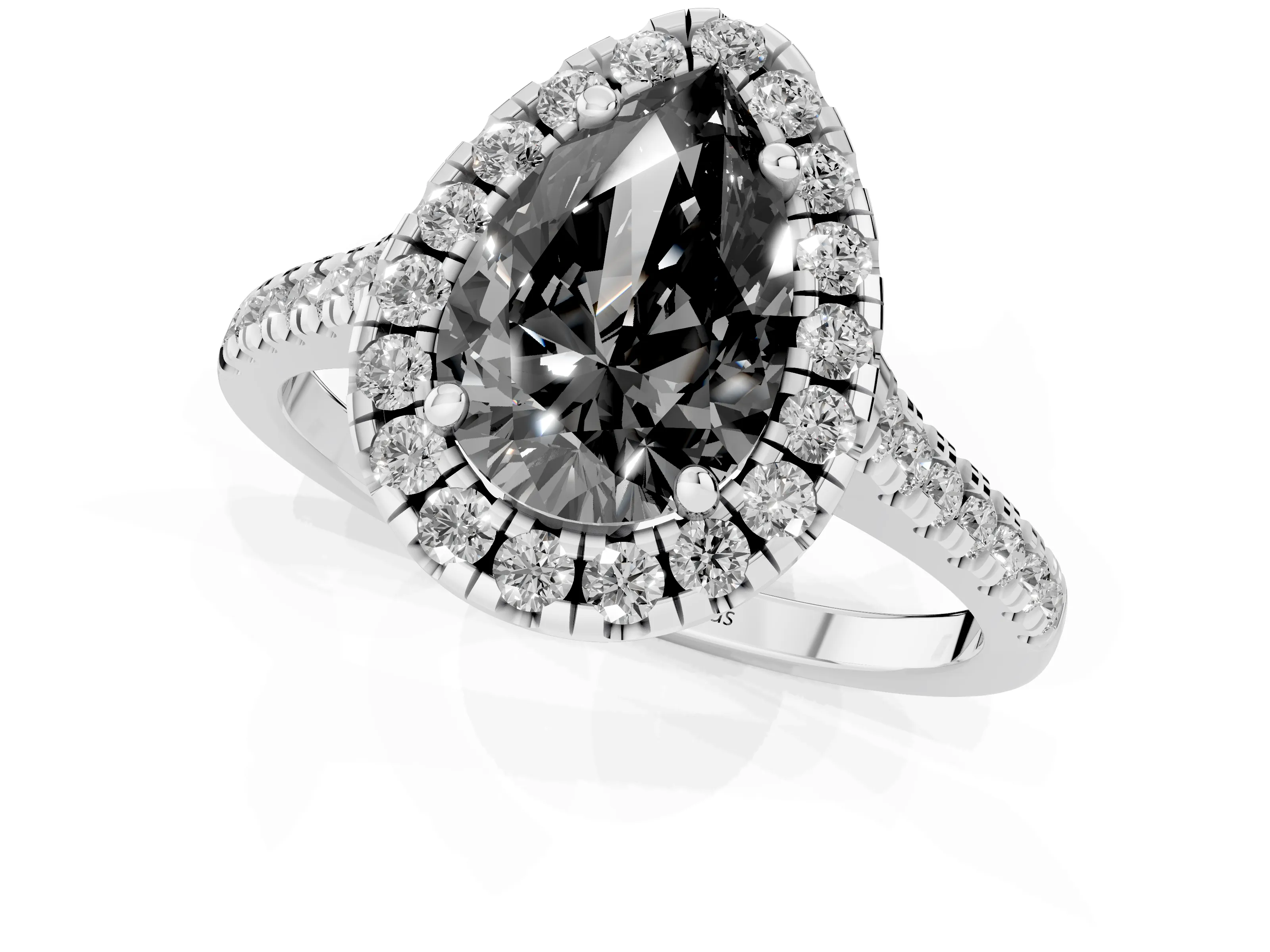 Fancy Black Pear Cut Diamond Cushion Halo Ring Set in White gold with Pavé Band