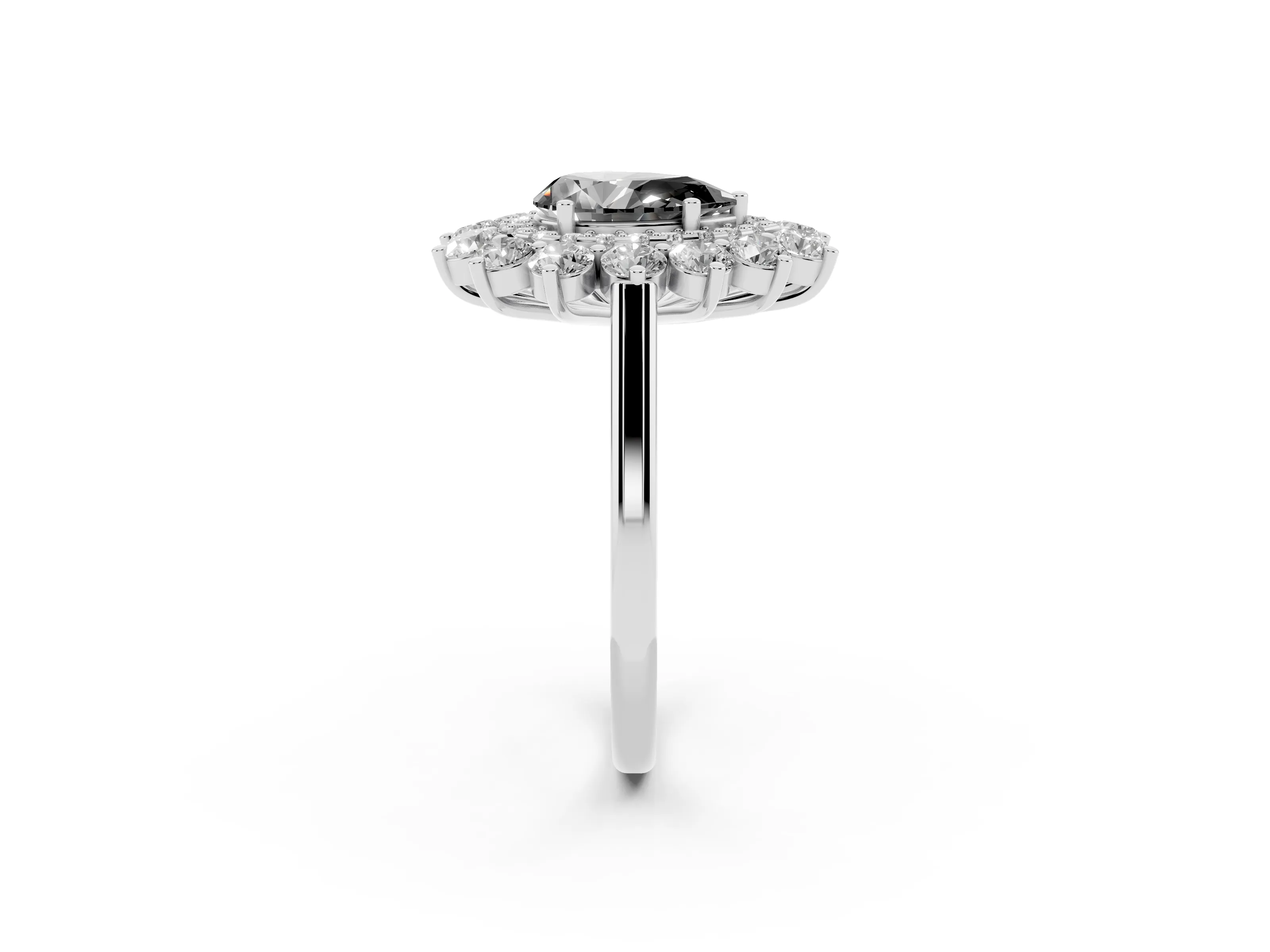 Fancy Black Pear Cut Diamond Floral Double Halo Ring Set in Silver with Round Petals
