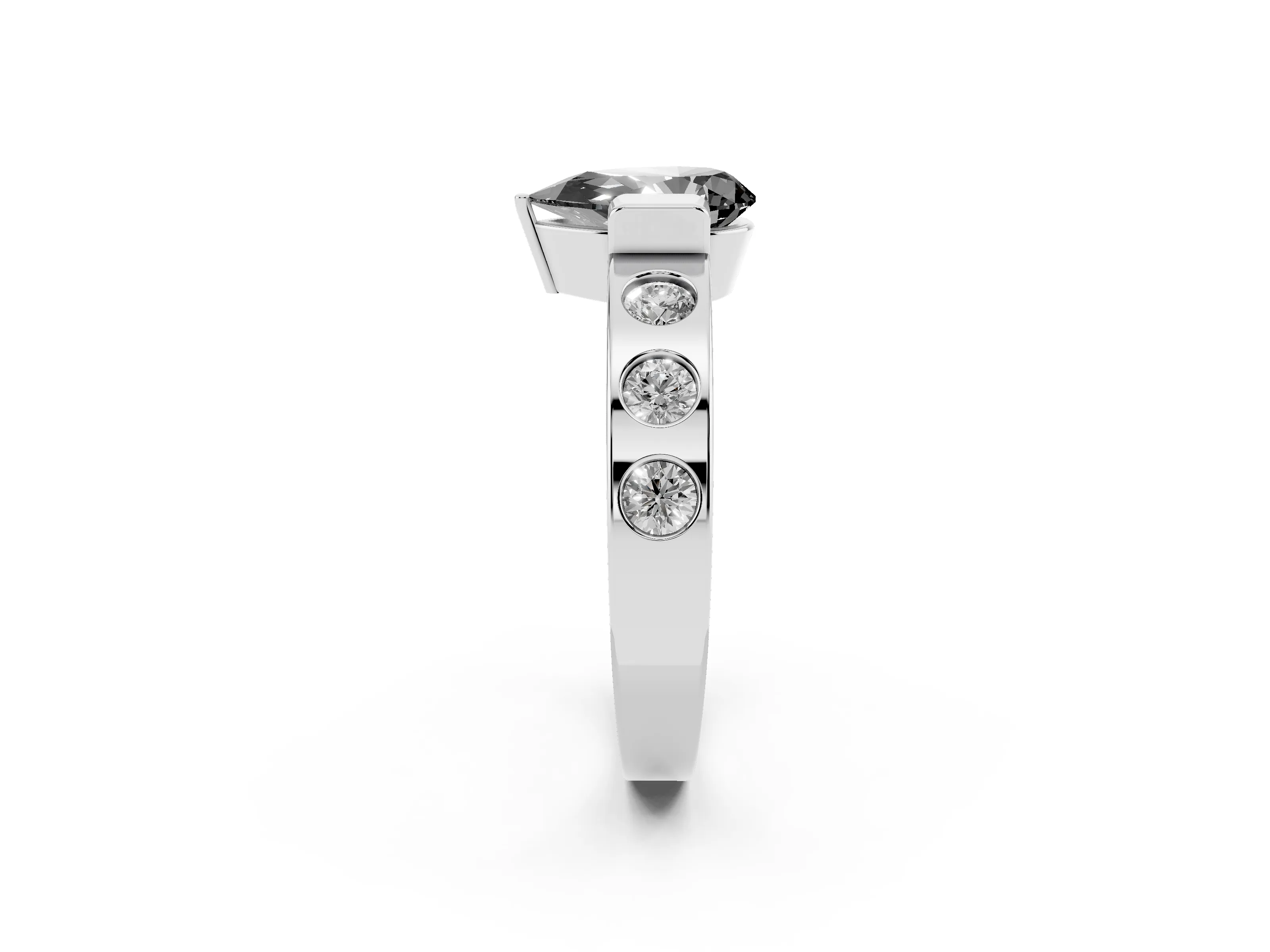 Fancy Black Pear Cut Diamond Channel-Set Band Ring Set in Platinum with Bezel Prong Setting