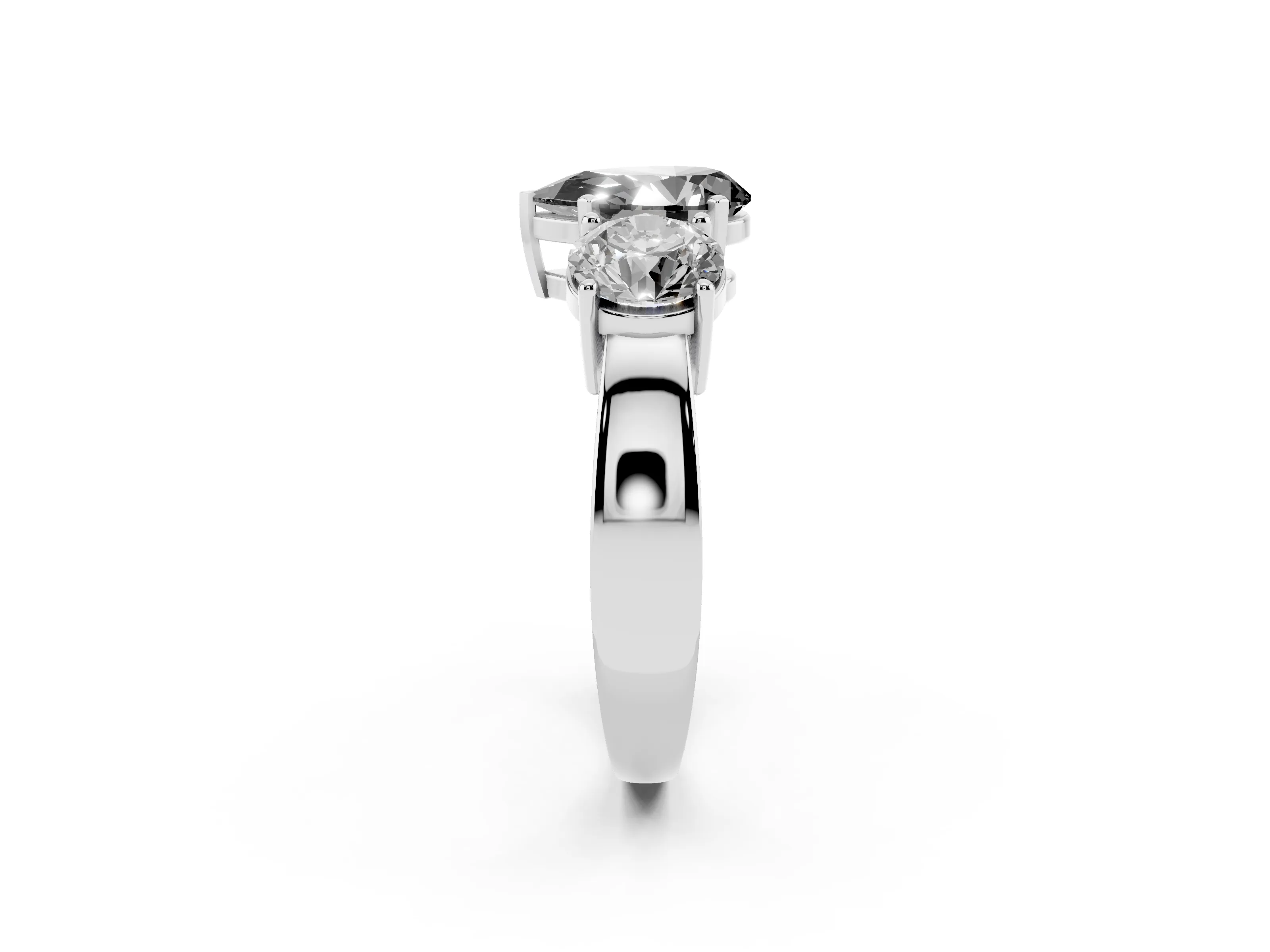 Fancy Black Pear Cut Diamond Three-Stone Ring Set in Platinum with Round Side Stones and Classic Band