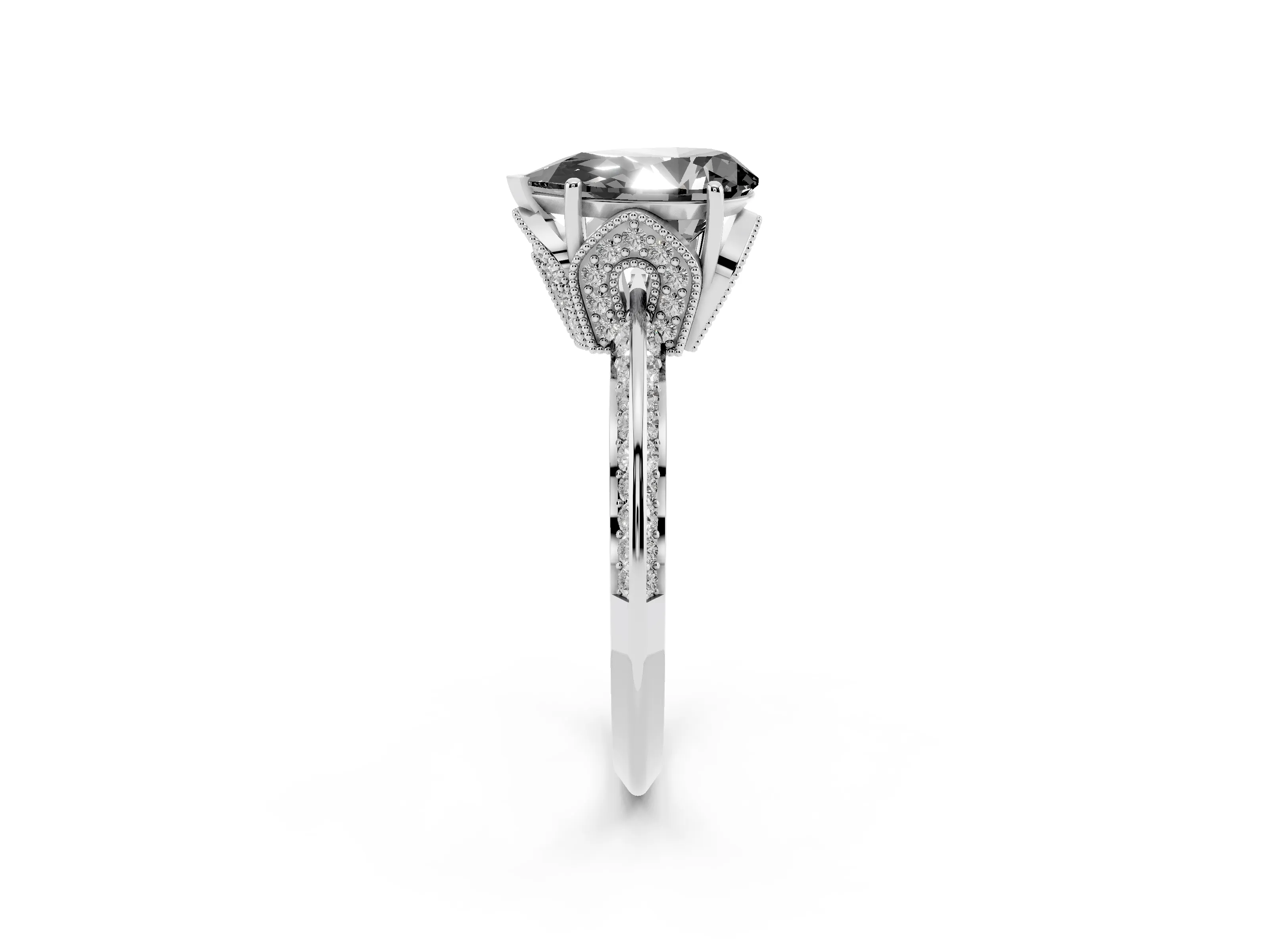 Fancy Black Pear Cut Diamond Solitaire Engagement Ring Set in Silver with Pavé Split Shank and Prong Setting