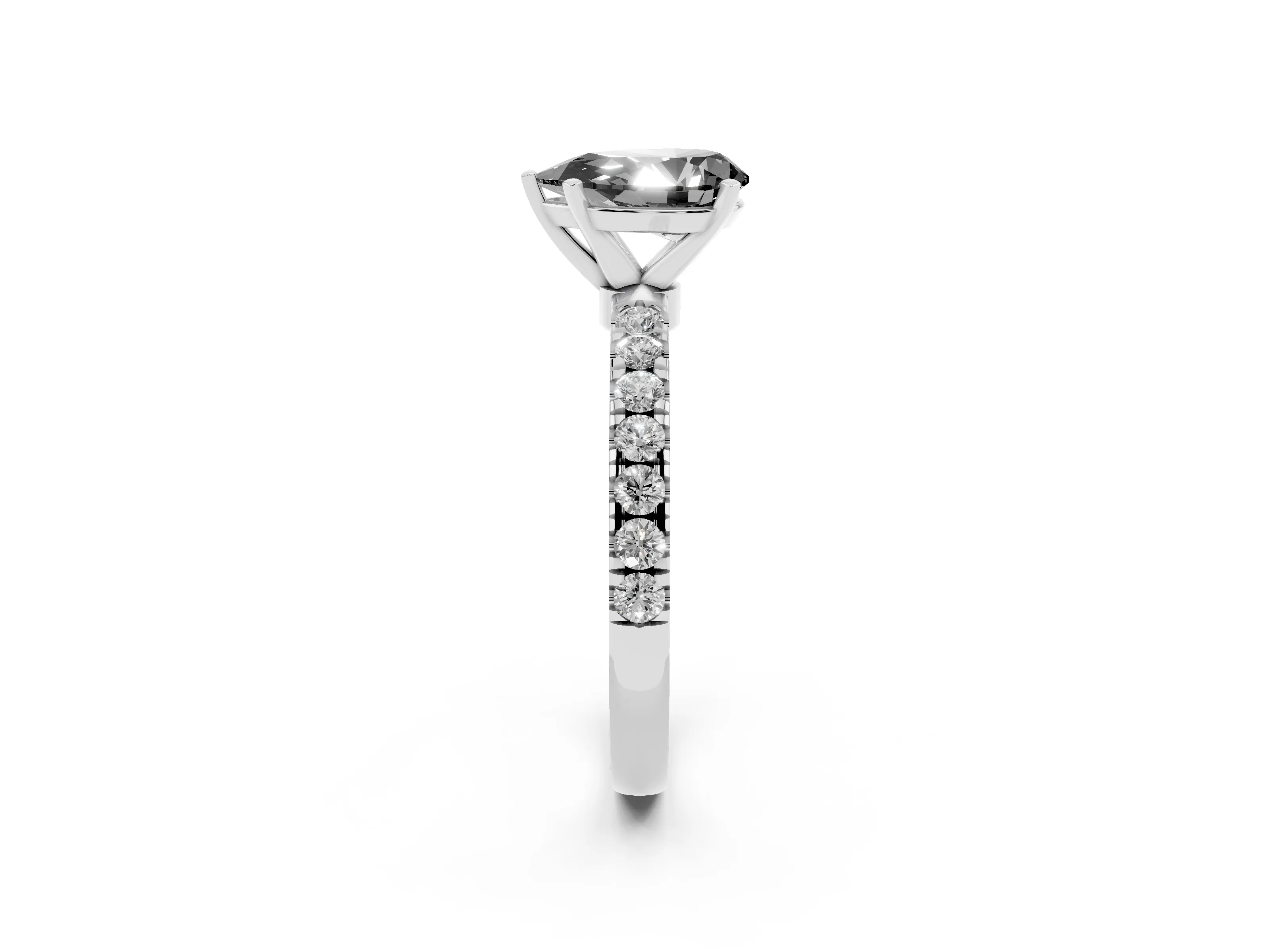 Fancy Black Pear Cut Diamond Solitaire Ring Set in Platinum with Pavé Accents and Prong Setting