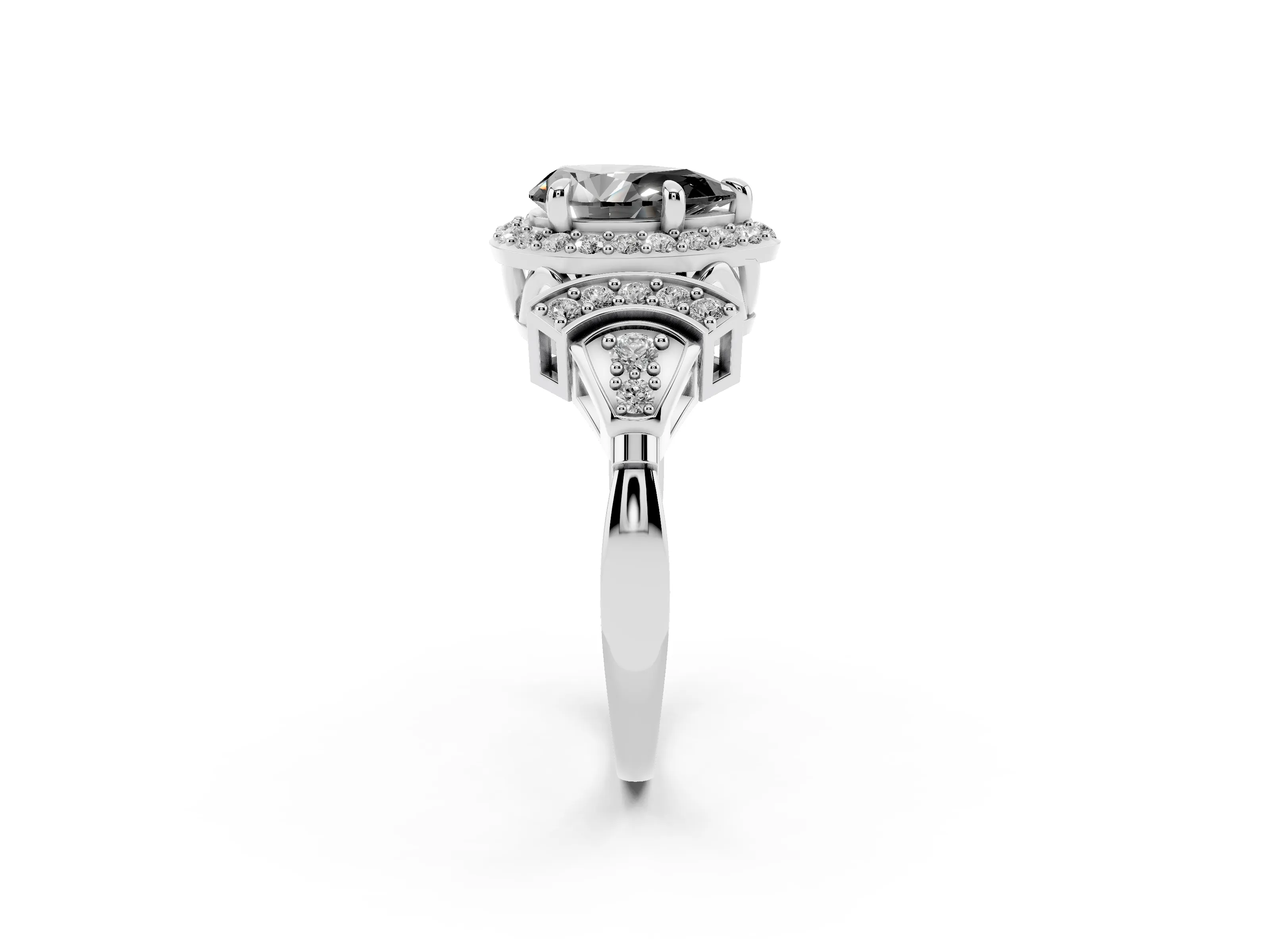 Fancy Black Pear Cut Diamond Halo Engagement Ring Set in Silver with Accent Stone Split Shank