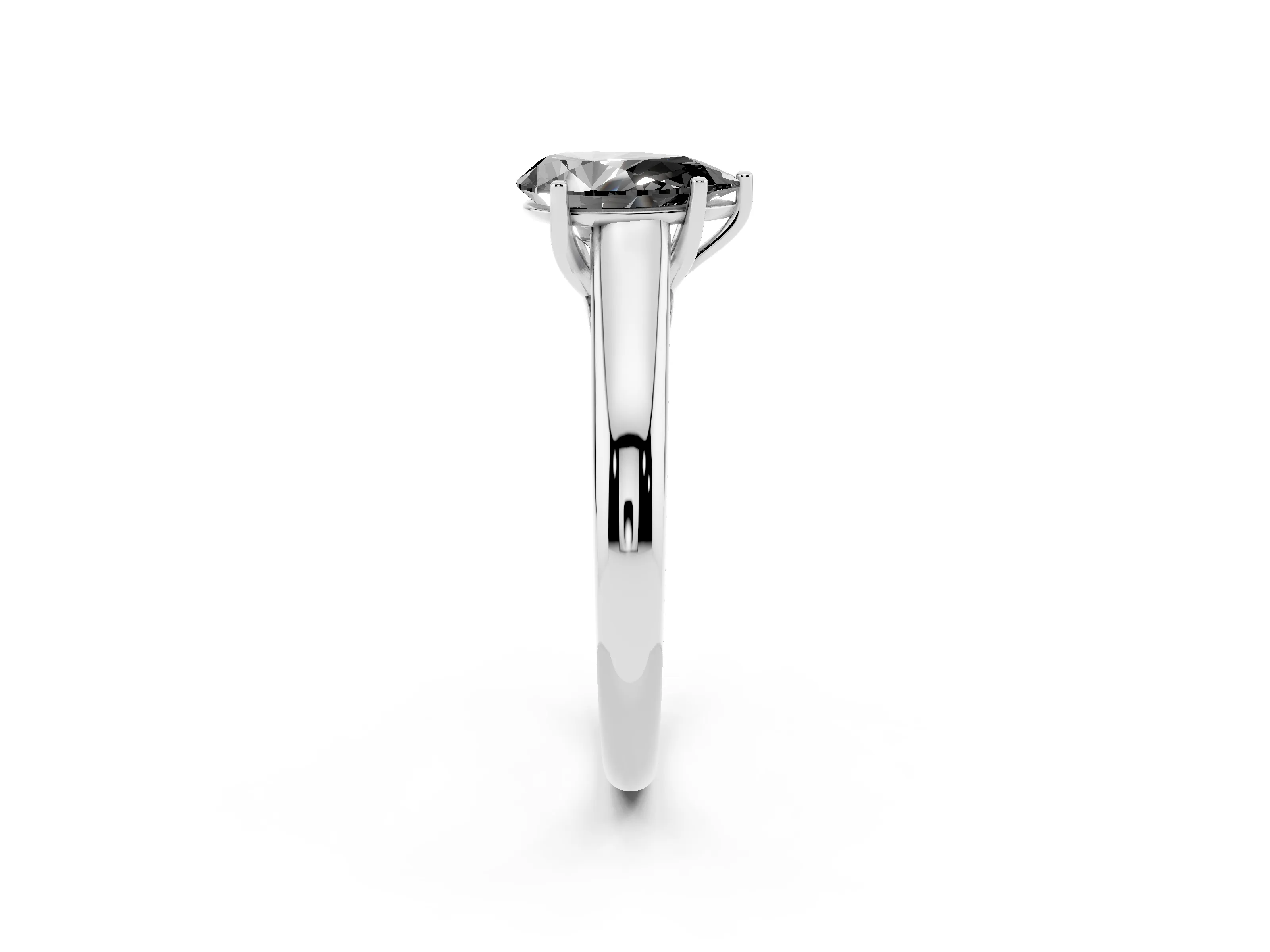 Fancy Black Pear Cut Diamond Solitaire Engagement Ring Set in Silver with Subtly Tapered Band and Prong Setting
