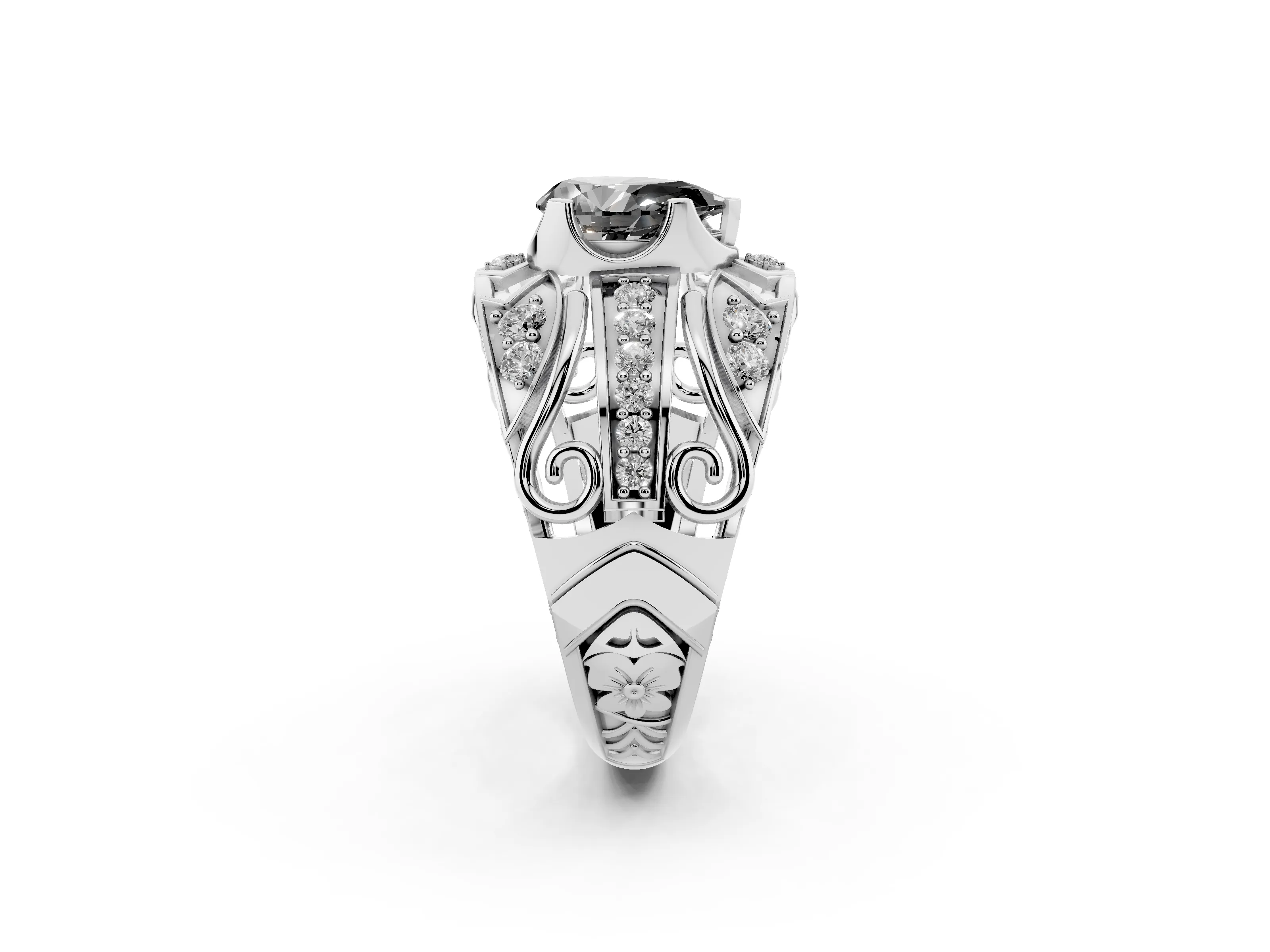 Fancy Black Pear Cut Diamond Art Deco Ring Set in White gold with Pavé Split Shank