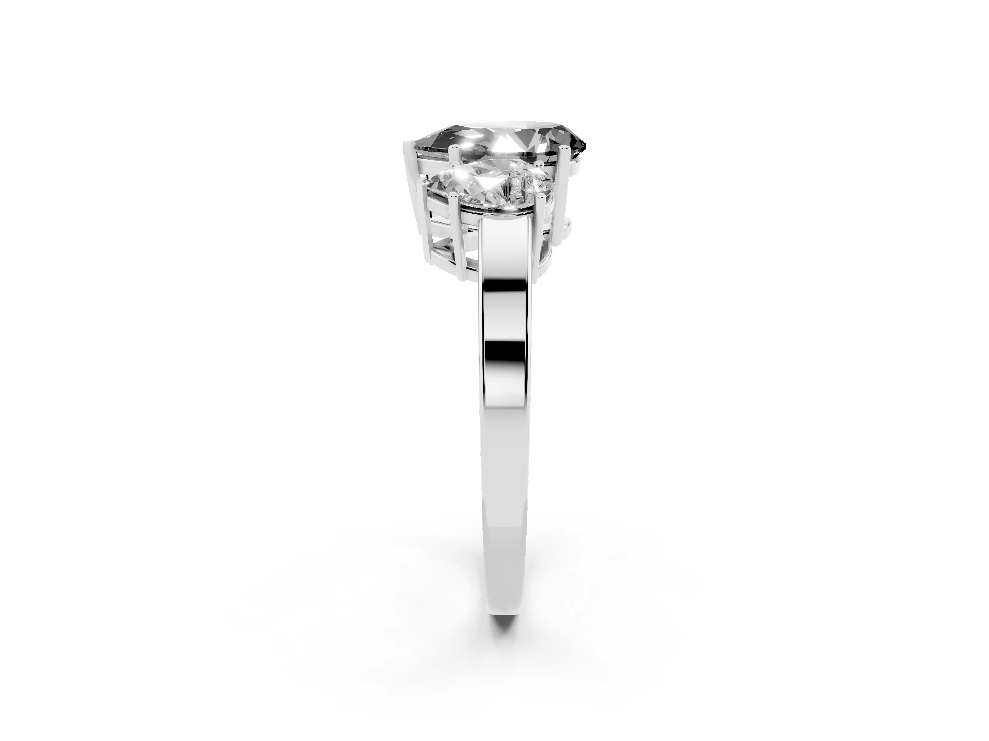 Fancy Black Pear Cut Diamond Three-Stone Engagement Ring Set in Platinum with Flat Band