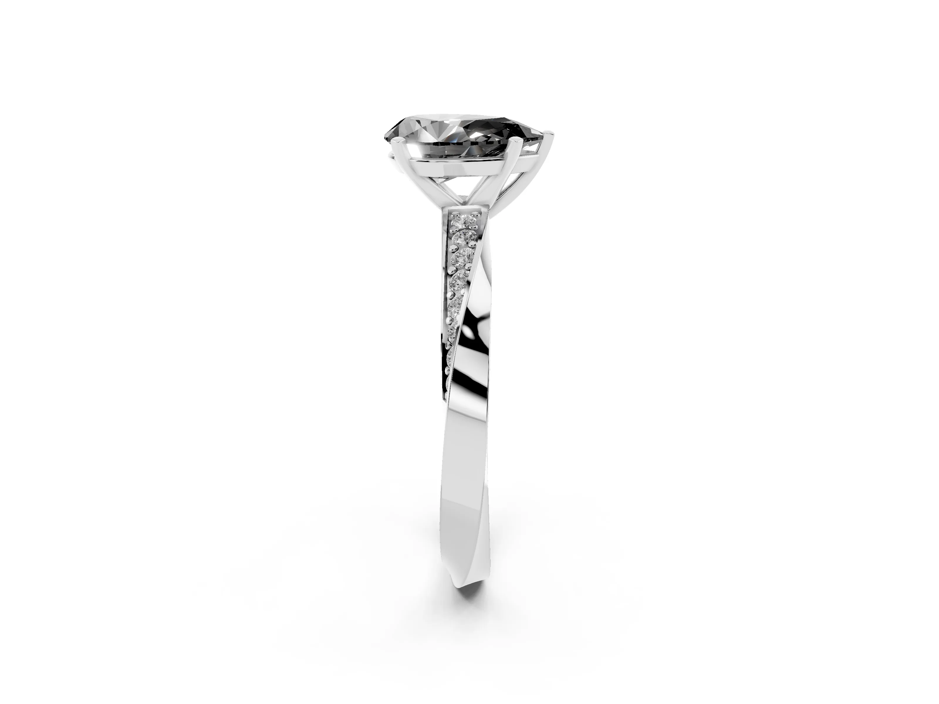 Fancy Black Pear Cut Diamond Engagement Ring Set in Platinum with Side Stone Accents and Prong Setting