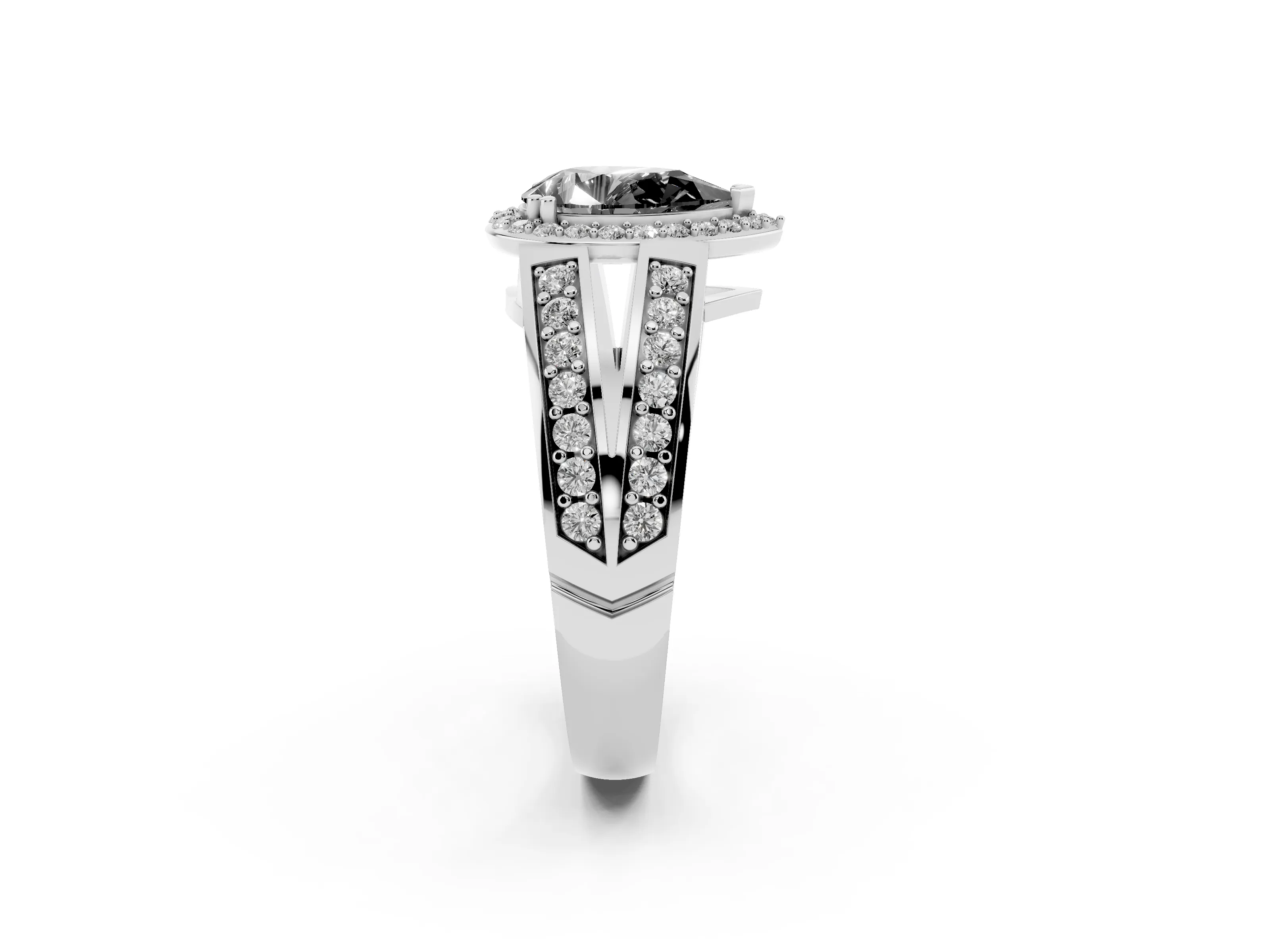 Fancy Black Pear Cut Diamond Halo Ring Set in Silver with Double Pavé Split Shank