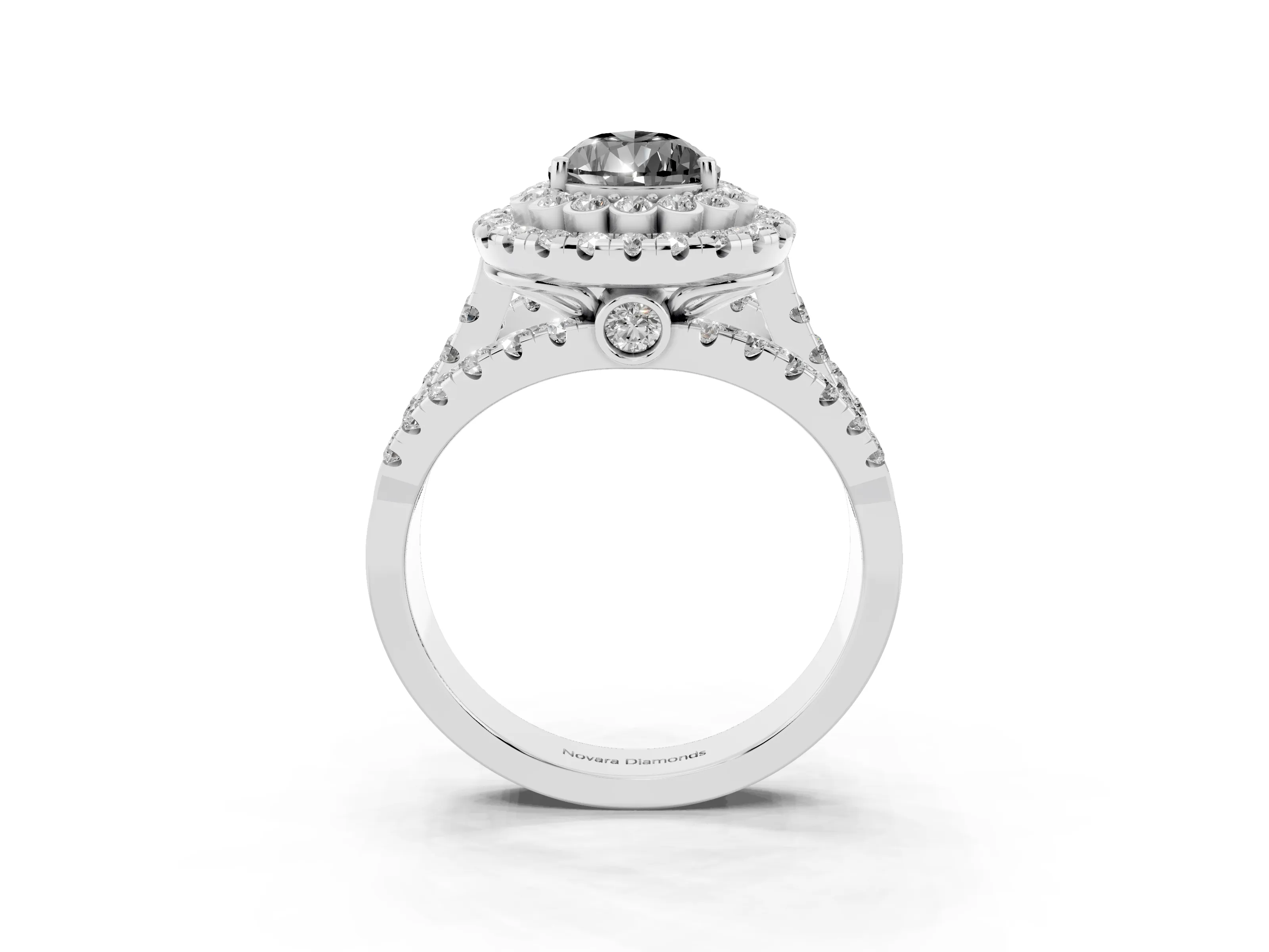 Fancy Black Pear Cut Diamond Double Halo Ring Set in Silver with Round Pavé Split Shank