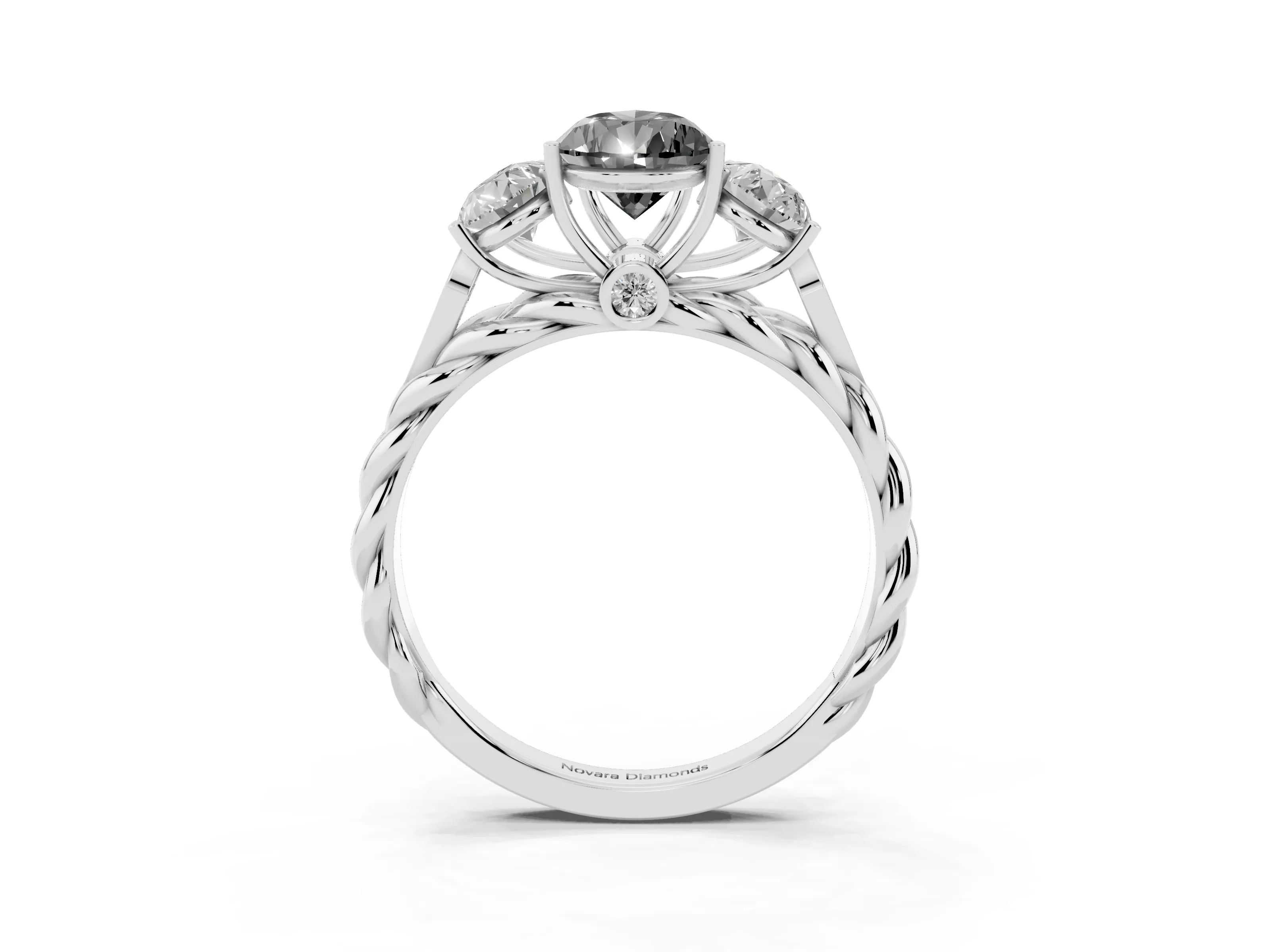 Fancy Black Pear Cut Diamond Three-Stone Ring Set in Silver with Braided Band