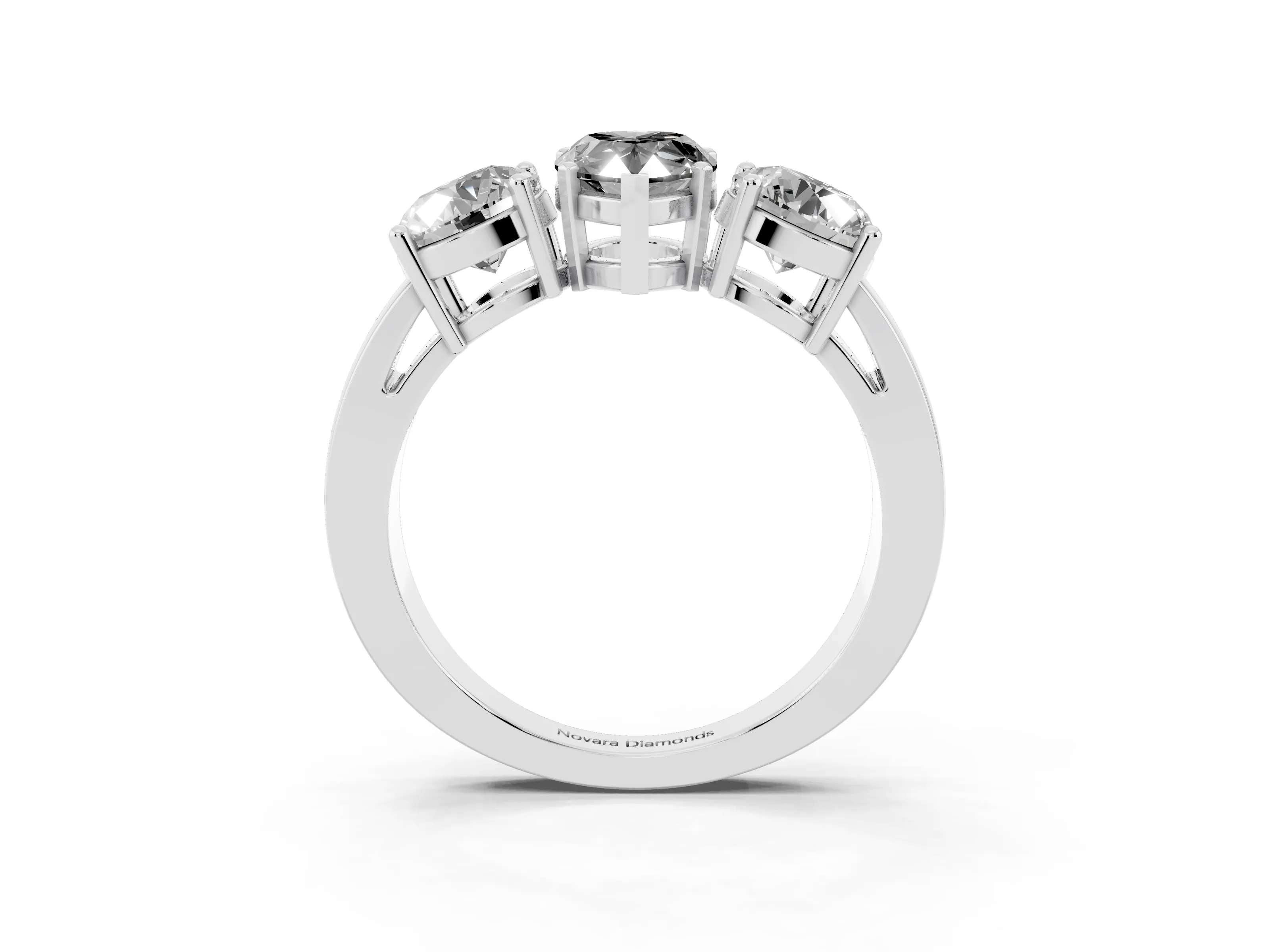 Fancy Black Pear Cut Diamond Three-Stone Ring Set in Platinum with Round Side Stones and Classic Band
