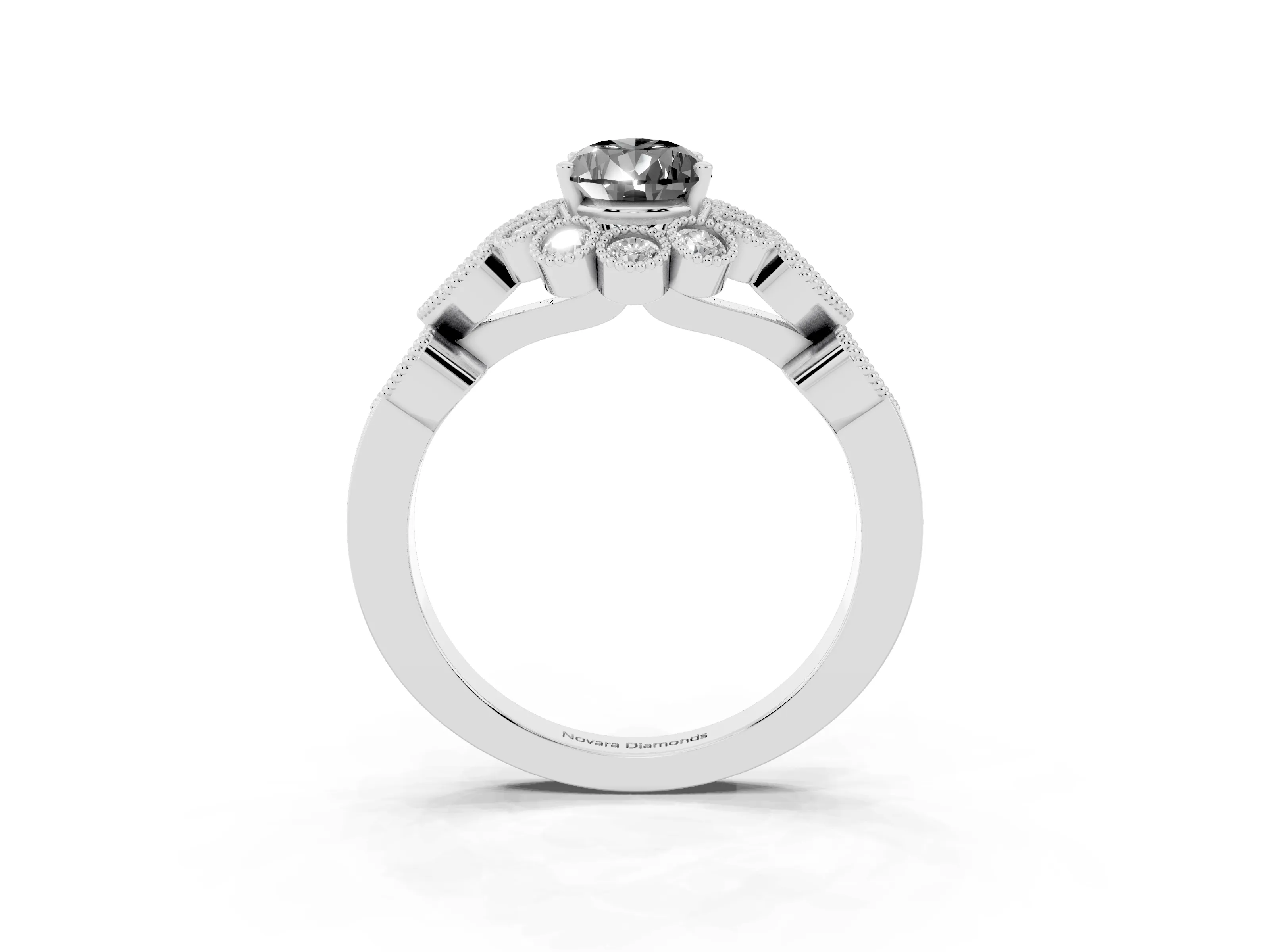 Fancy Black Pear Cut Diamond Solitaire Ring Set in Platinum with Milgrain Pavé Heart Band