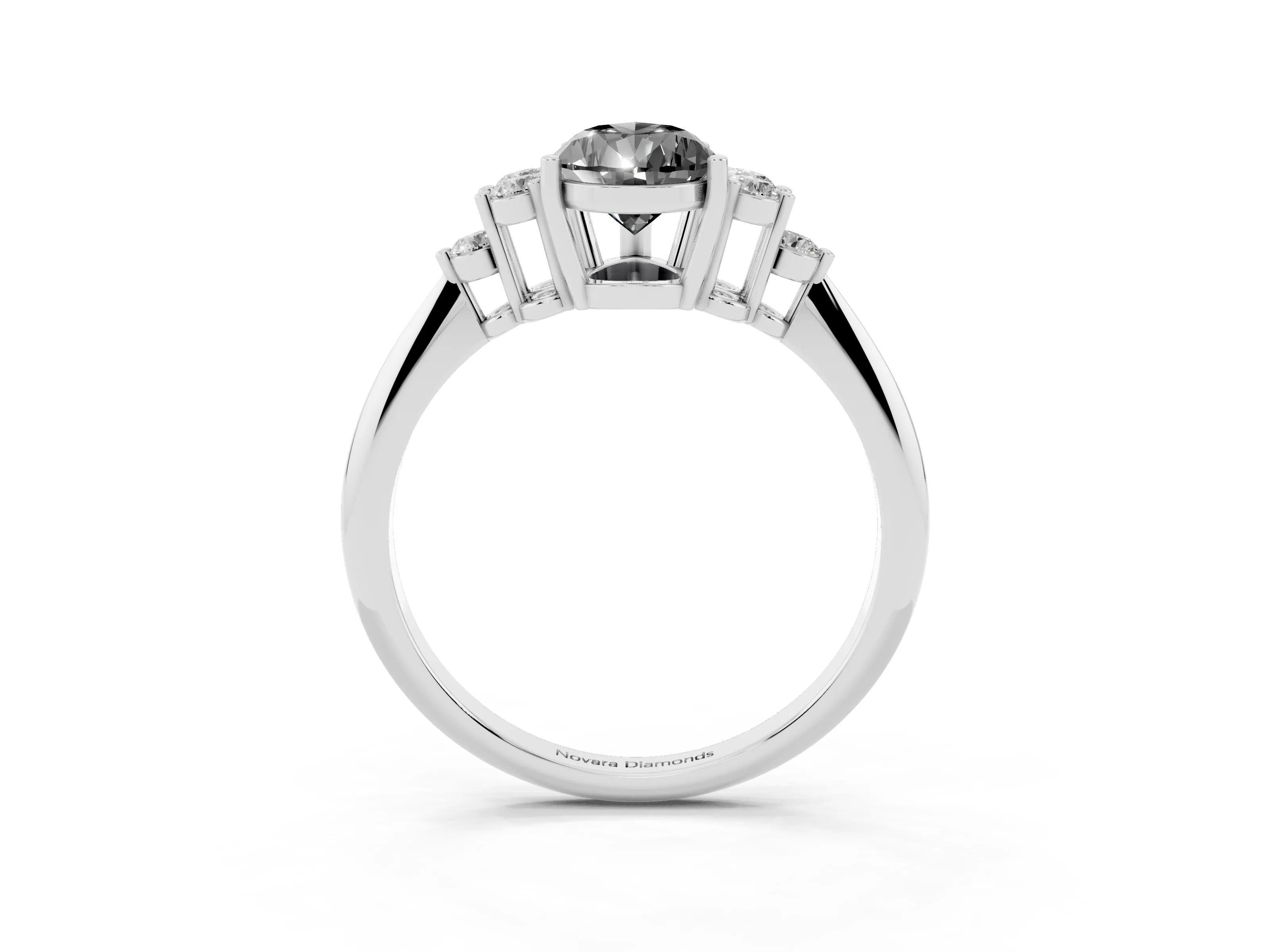 Fancy Black Pear Cut Diamond Cluster Ring Set in White gold with Plain Band and Prong Setting