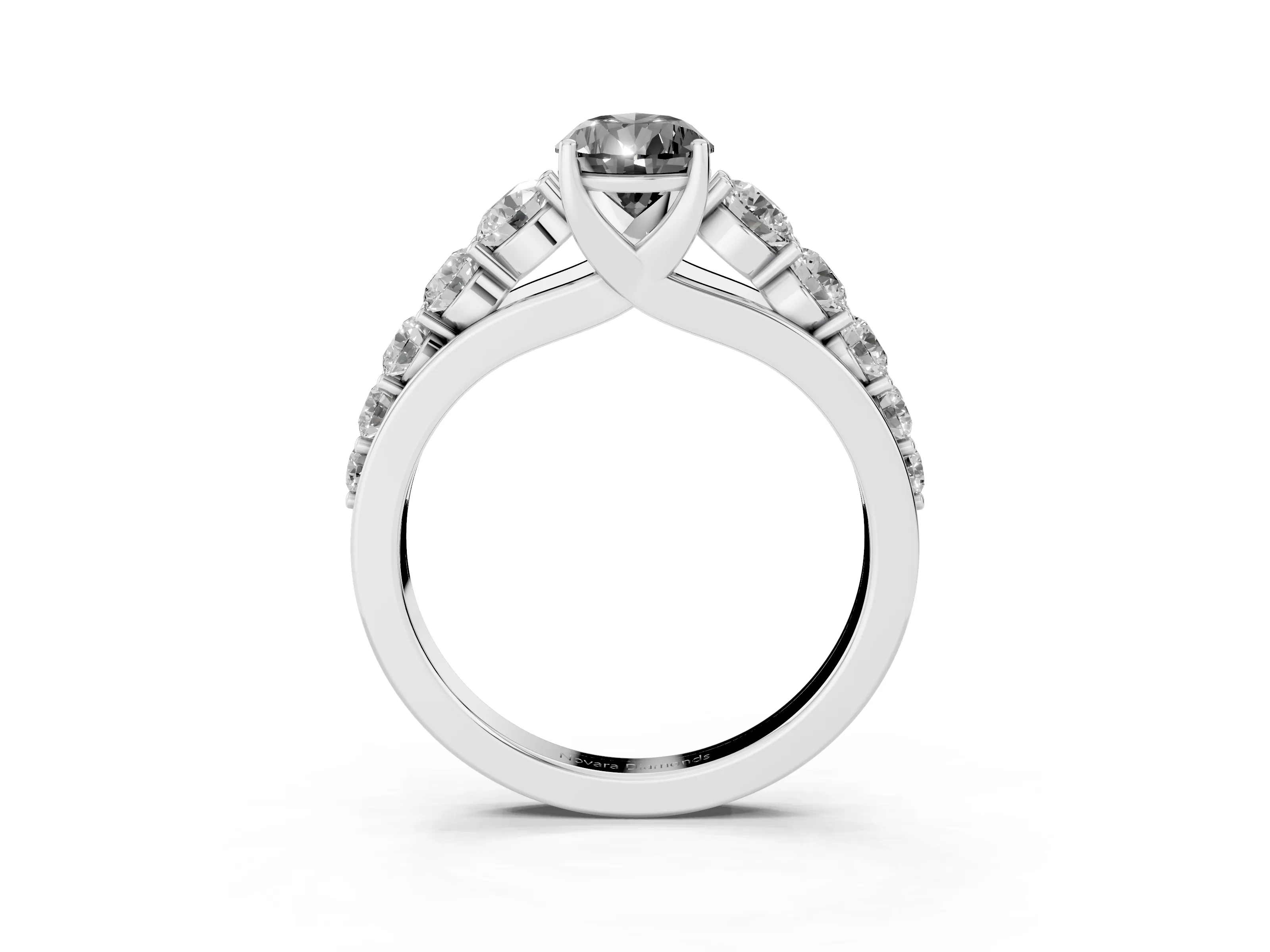 Fancy Black Pear Cut Diamond Solitaire Ring Set in Silver with Pavé-Set Band and Prong Setting