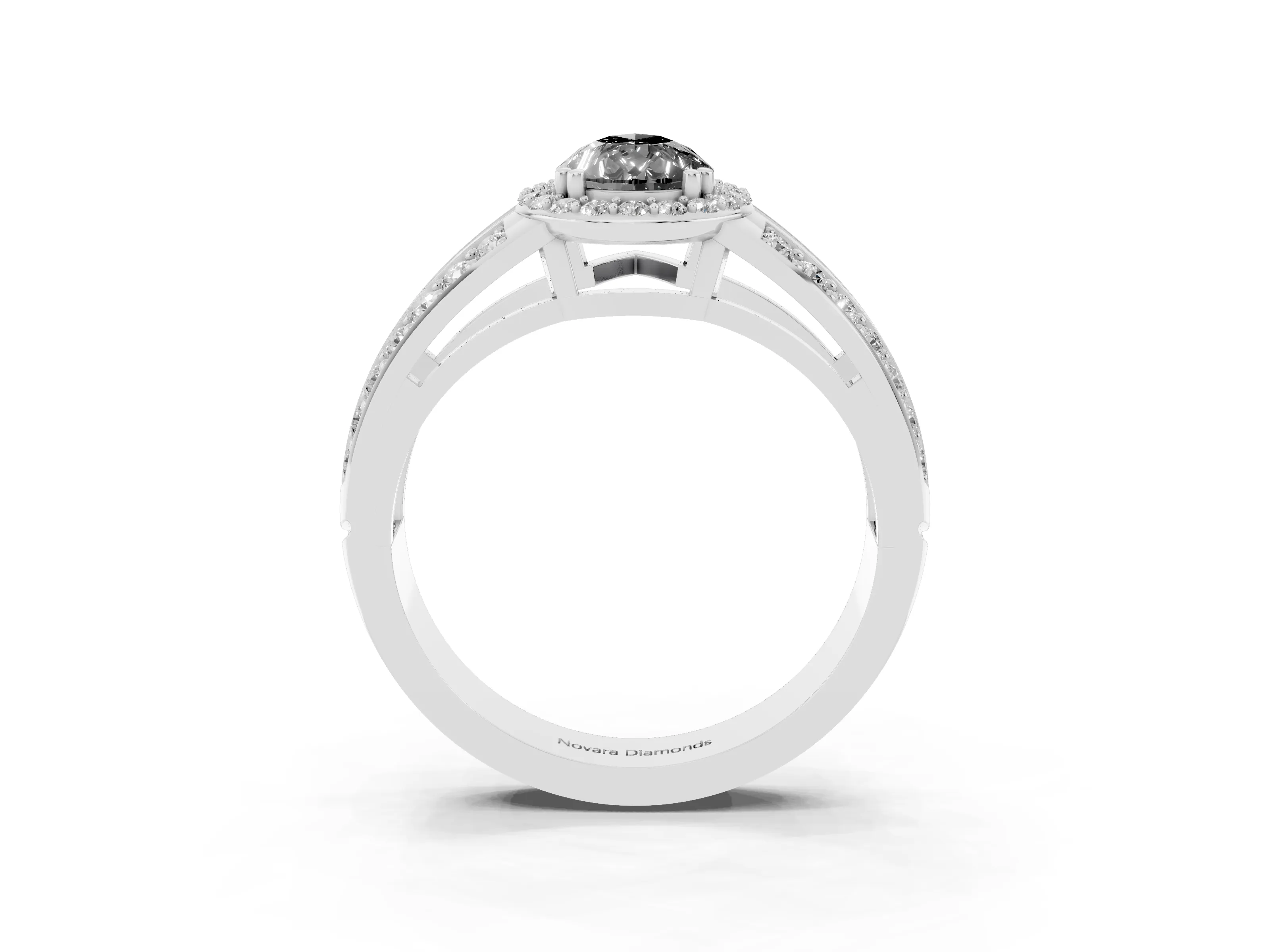 Fancy Black Pear Cut Diamond Halo Ring Set in Silver with Double Pavé Split Shank