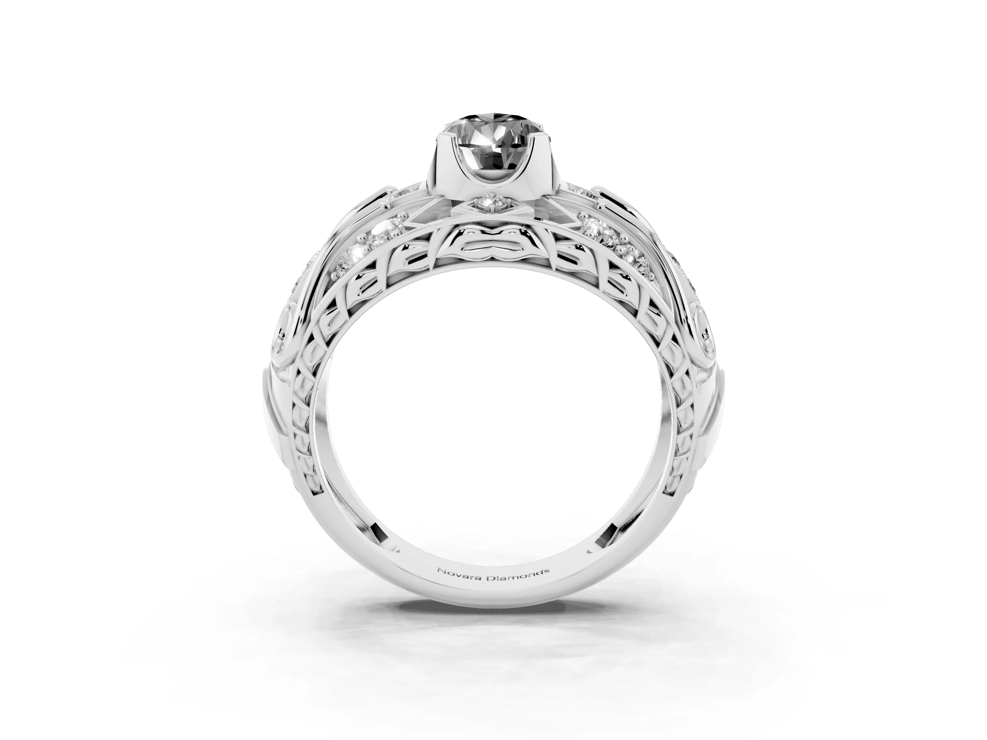 Fancy Black Pear Cut Diamond Art Deco Ring Set in White gold with Pavé Split Shank