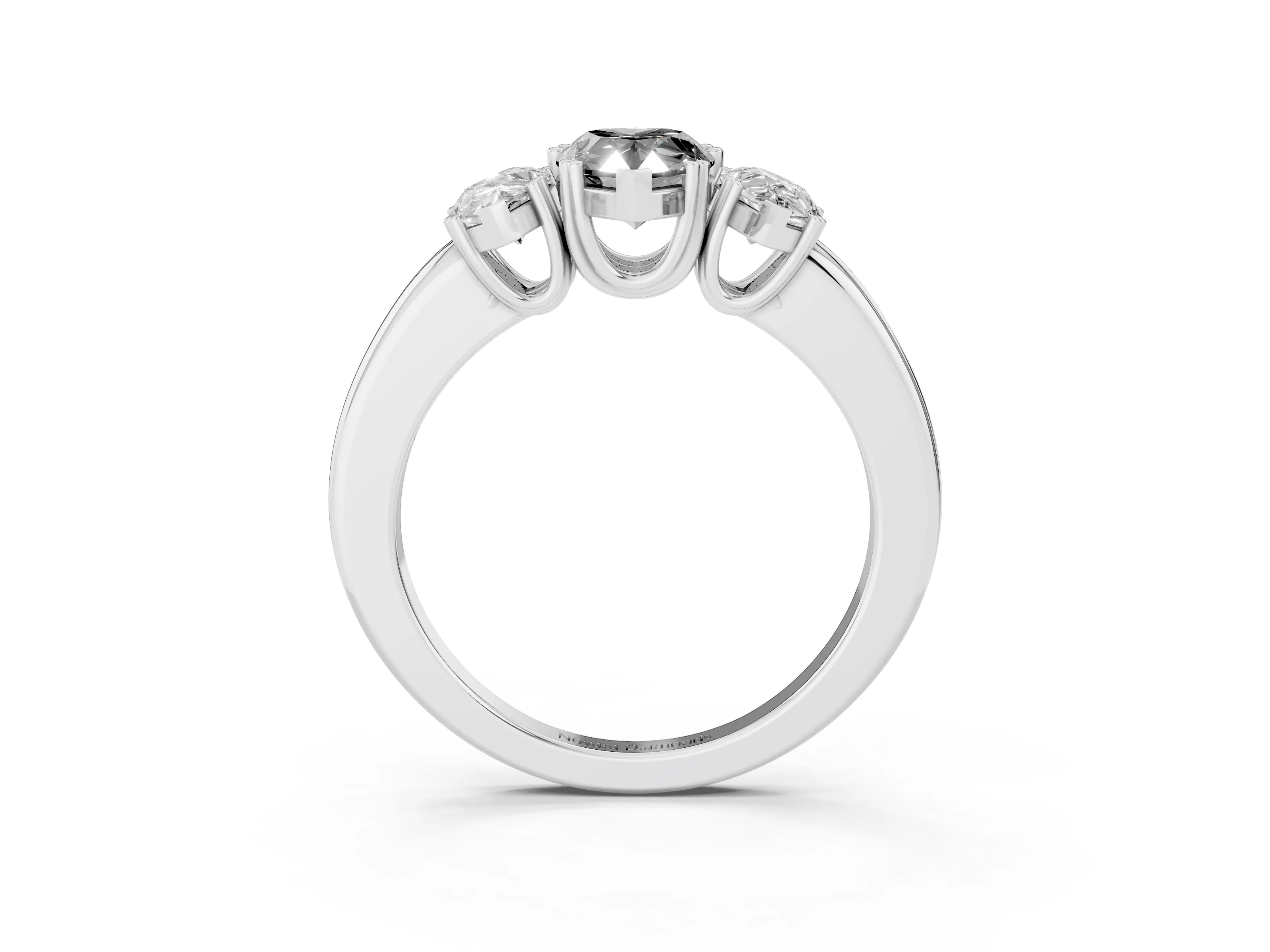 Fancy Black Pear Cut Diamond Three-Stone Ring Set in White gold with Polished Channel-Set Band