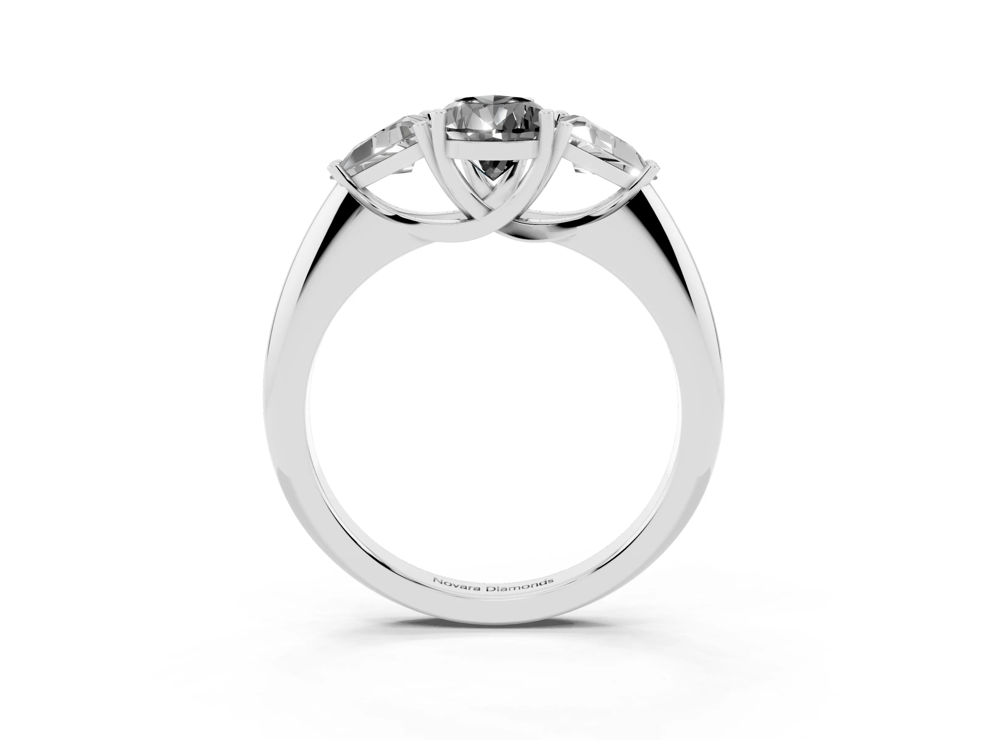 Fancy Black Pear Cut Diamond Three-Stone Engagement Ring Set in Platinum with Trillion Side Stones
