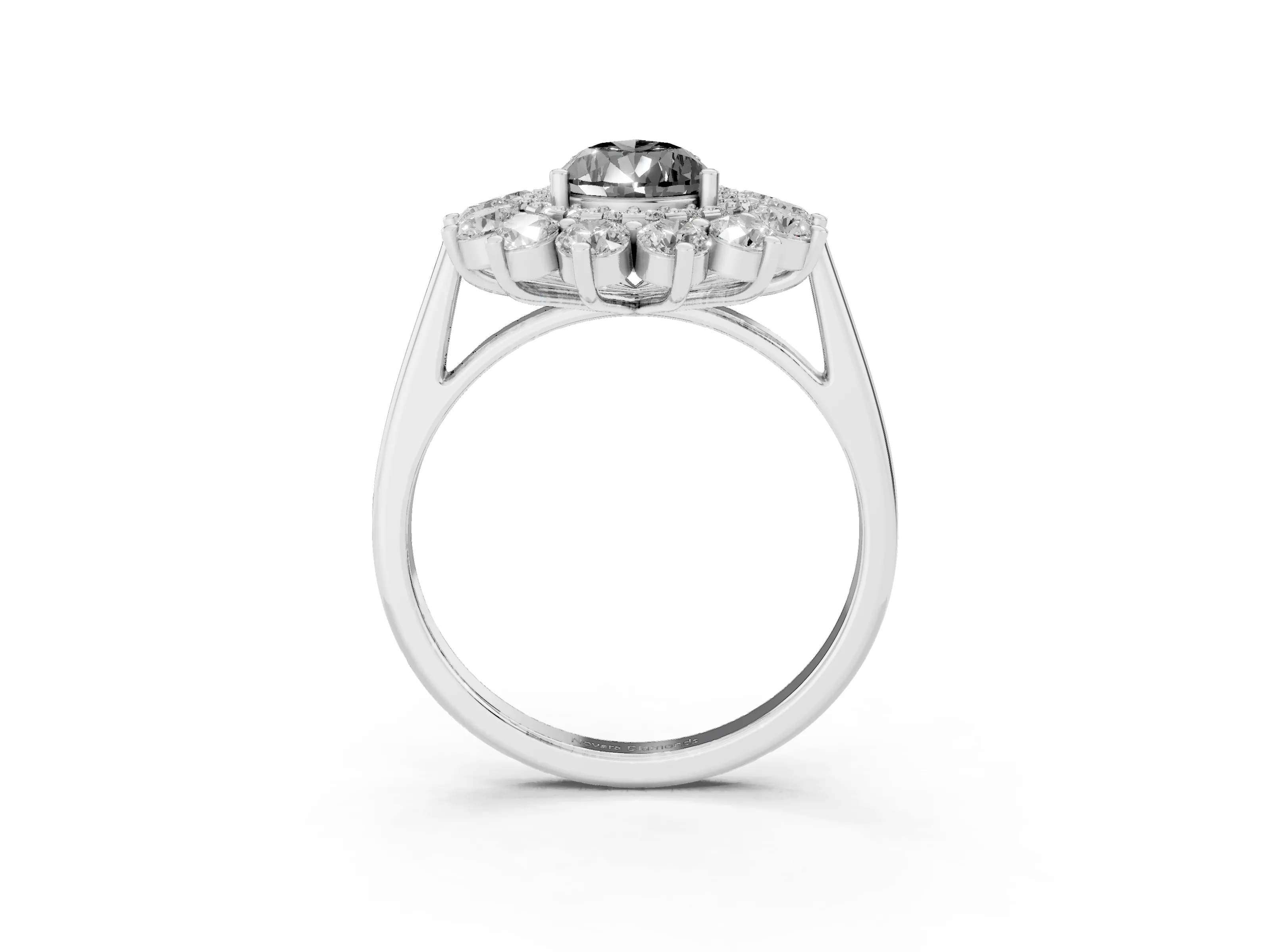 Fancy Black Pear Cut Diamond Floral Double Halo Ring Set in Silver with Round Petals