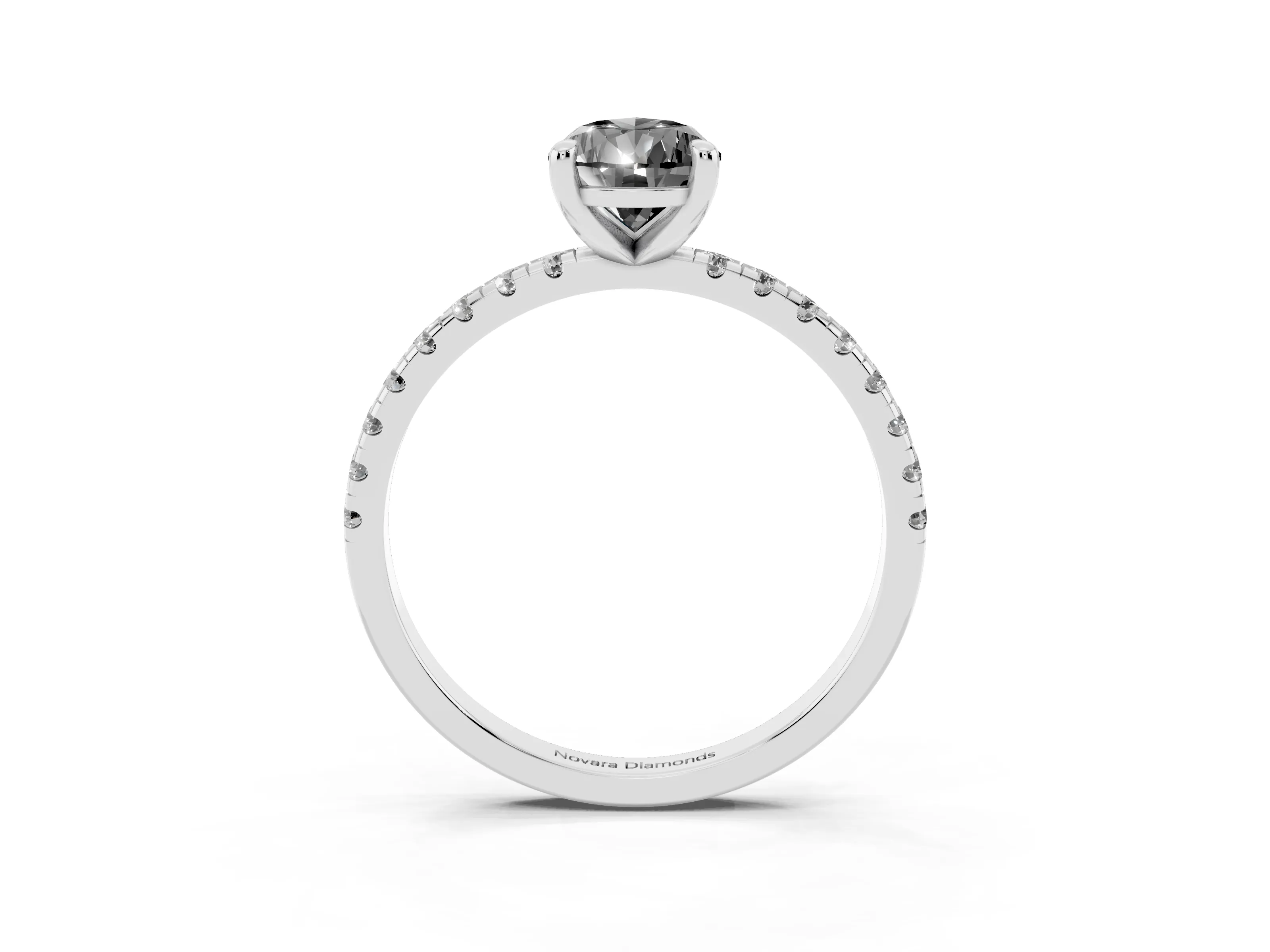 Fancy Black Pear Cut Diamond Brilliant Solitaire Ring Set in White gold with Pavé Band and Prong Setting