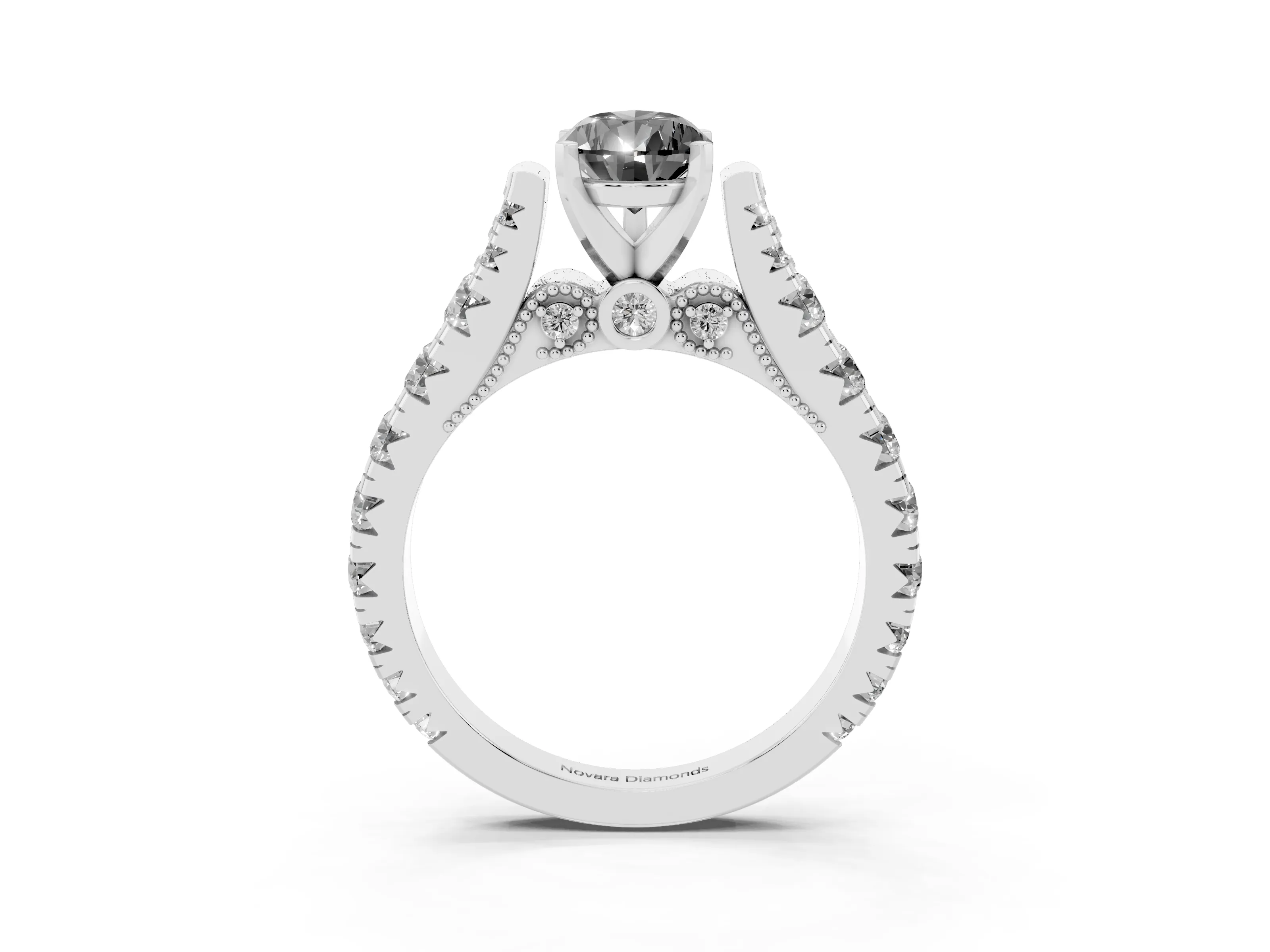 Fancy Black Pear Cut Diamond Classic Solitaire Ring Set in Platinum with Pavé Band and Prong Setting