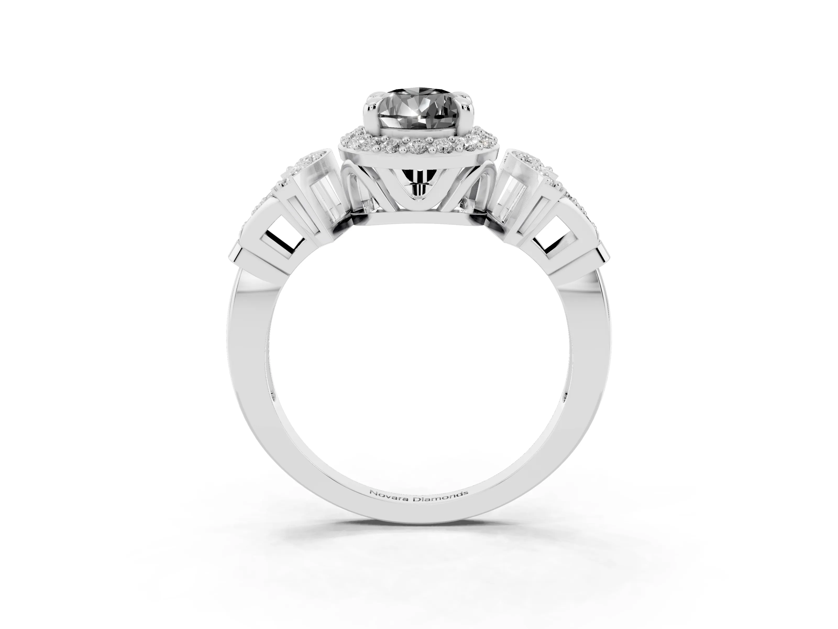 Fancy Black Pear Cut Diamond Halo Engagement Ring Set in Silver with Accent Stone Split Shank