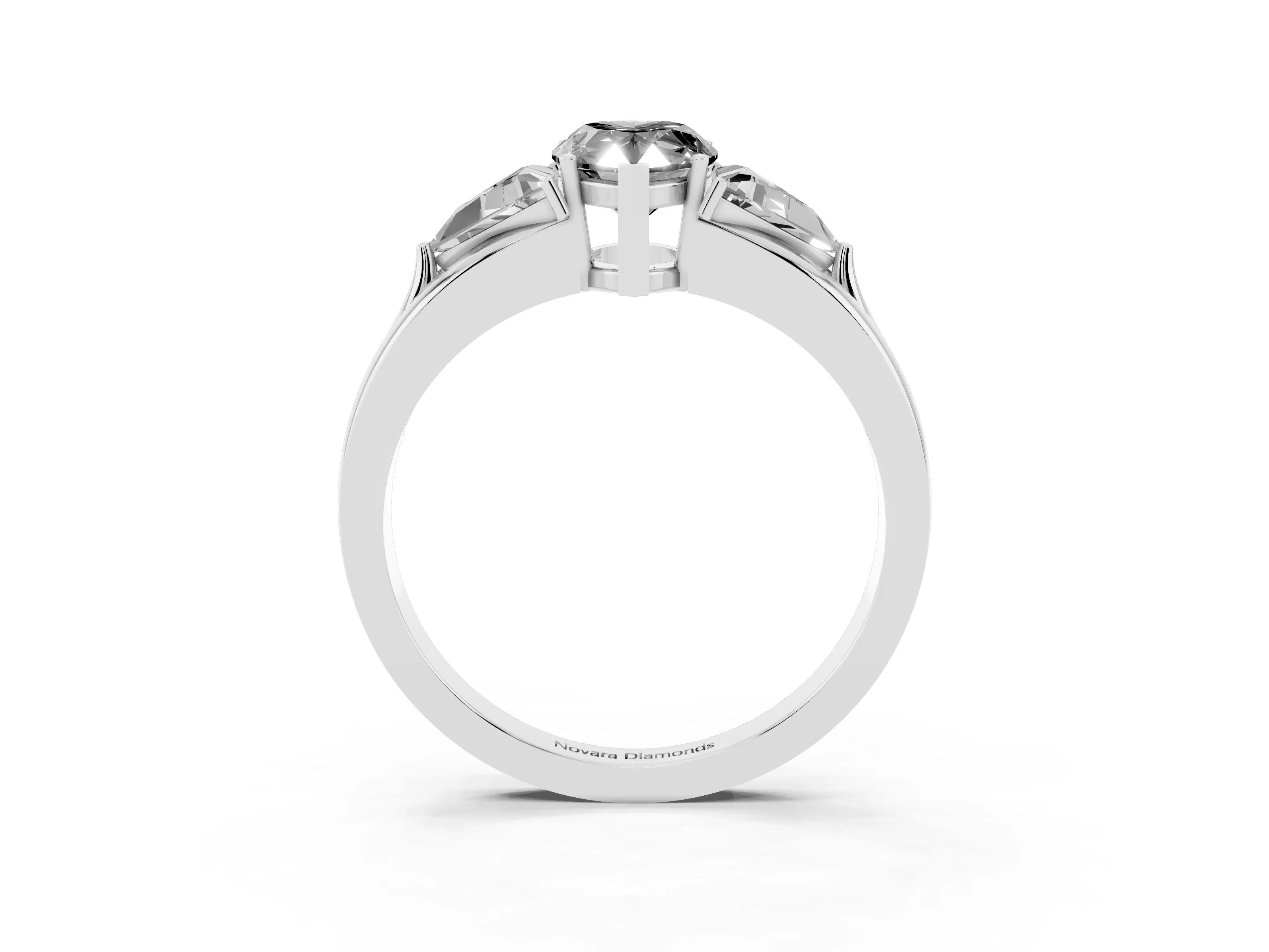 Fancy Black Pear Cut Diamond Three-Stone Ring Set in Silver with Trillion Side Stones and Split Shank