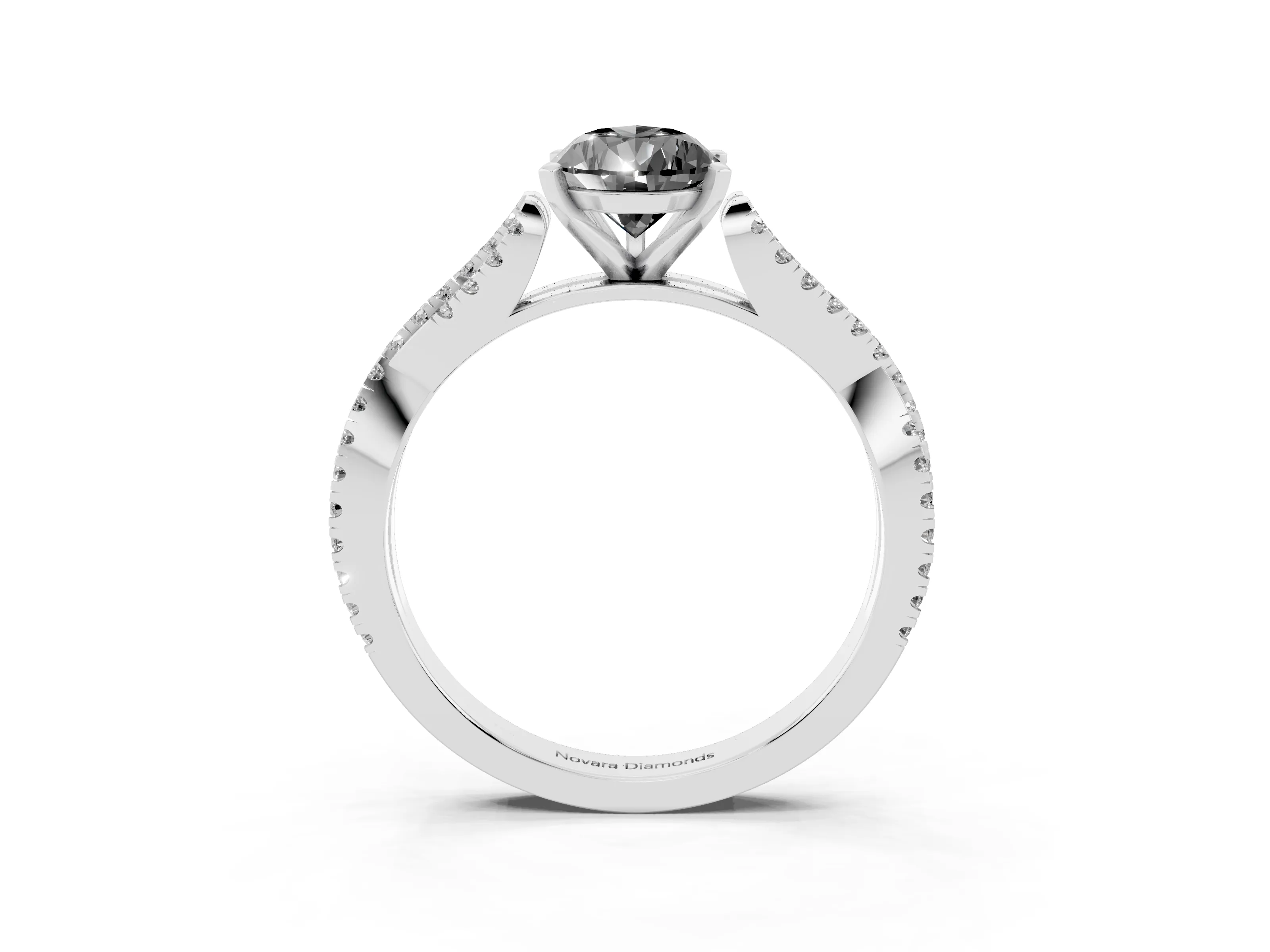 Fancy Black Pear Cut Diamond Solitaire Engagement Ring Set in White gold with Twisted Pavé Band and Prong Setting