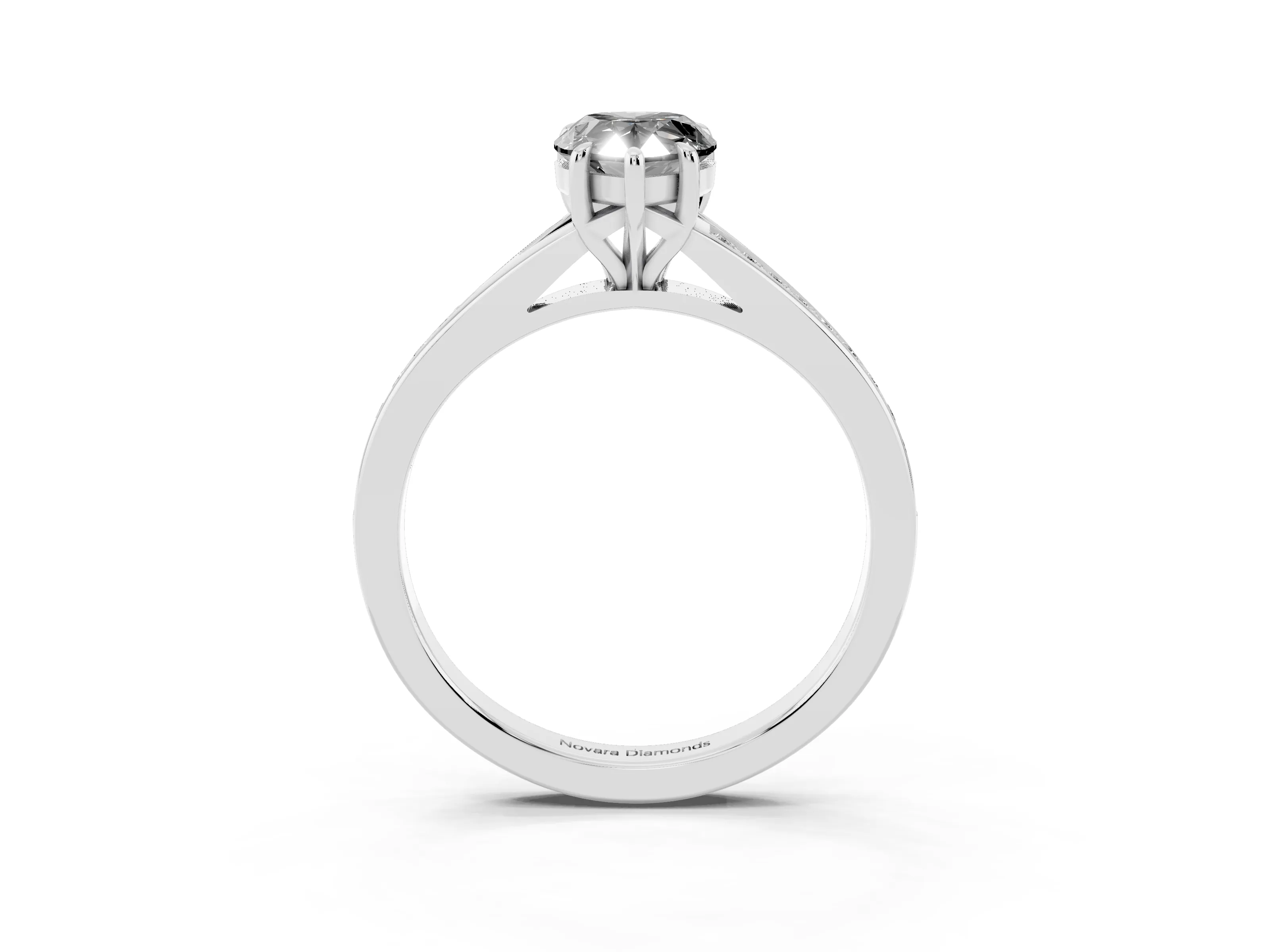 Fancy Black Pear Cut Diamond Solitaire Ring Set in Silver with Pavé Accent Band and Classic Prong Setting