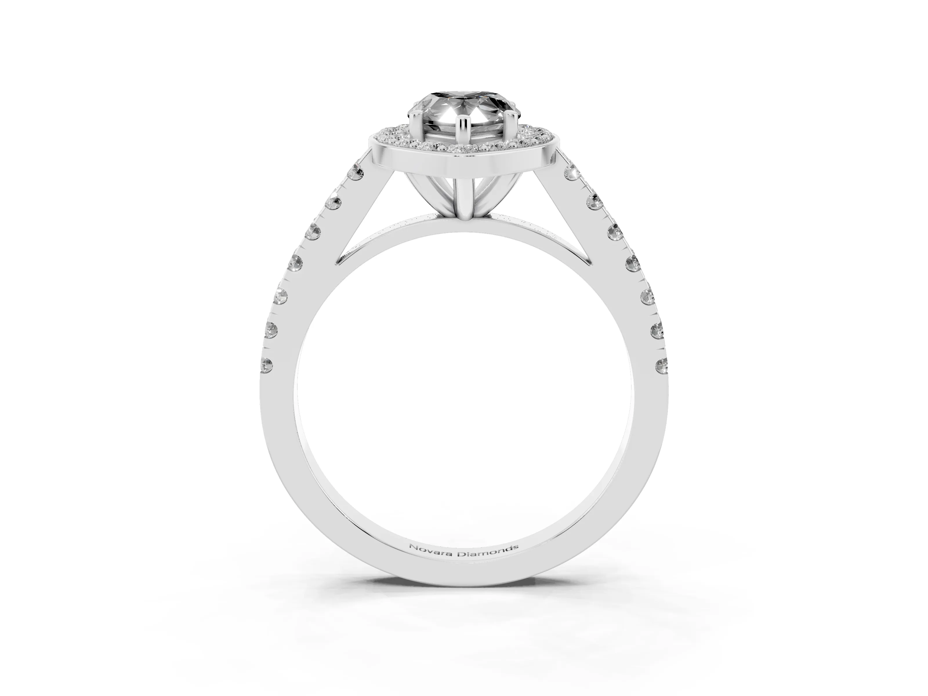 Fancy Black Pear Cut Diamond Halo Ring Set in White gold with Round Pavé Split Shank and Prong Setting