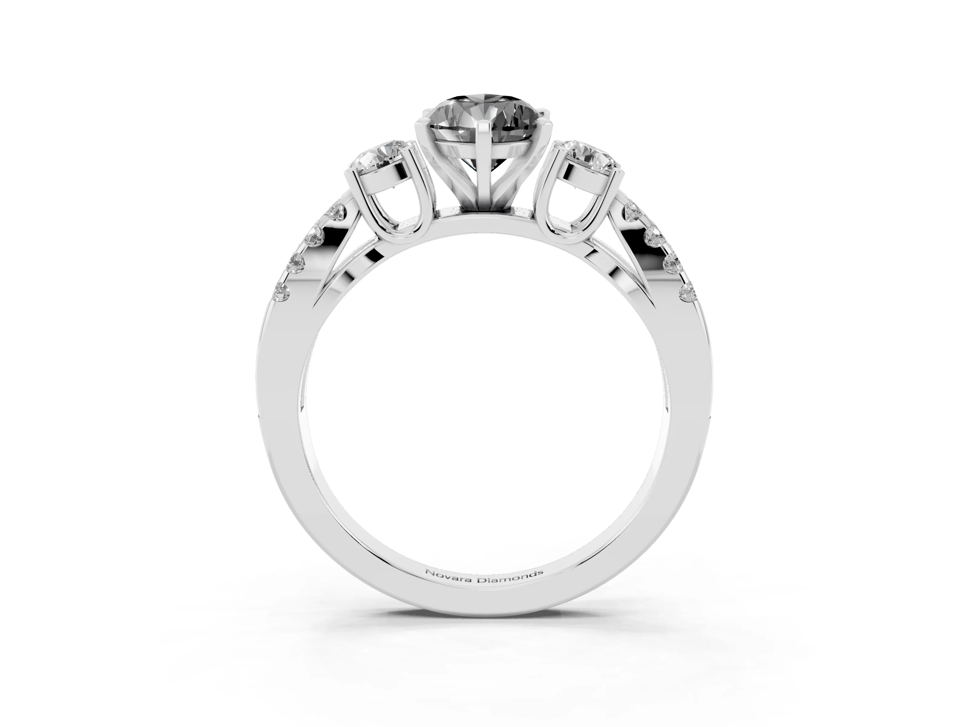 Fancy Black Pear Cut Diamond Three-Stone Ring Set in Platinum with Pavé Split Shank and Prong Setting