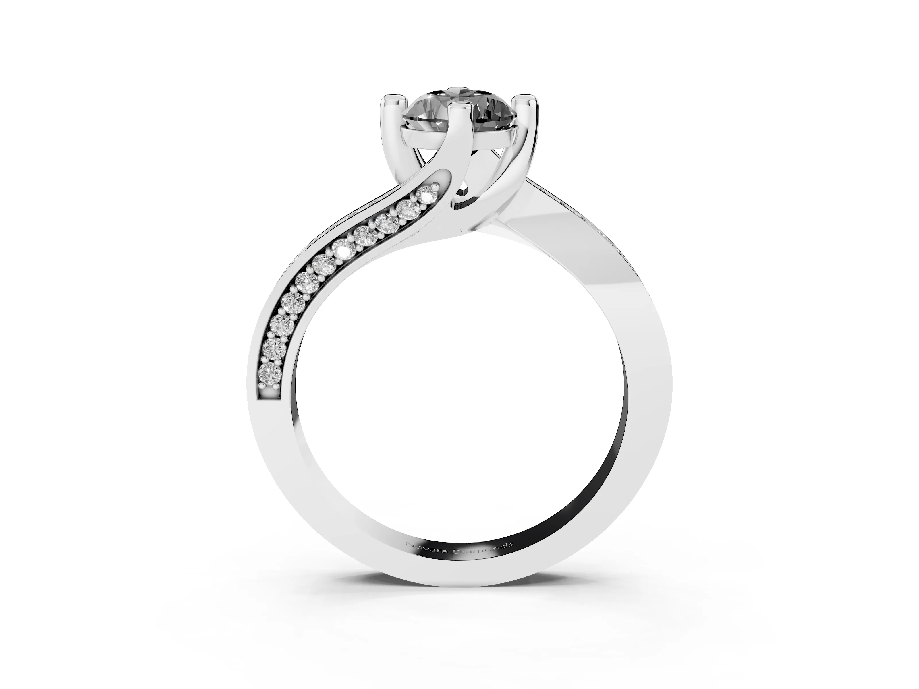 Fancy Black Pear Cut Diamond Solitaire Ring Set in White gold with Intertwined Pavé Twist Band