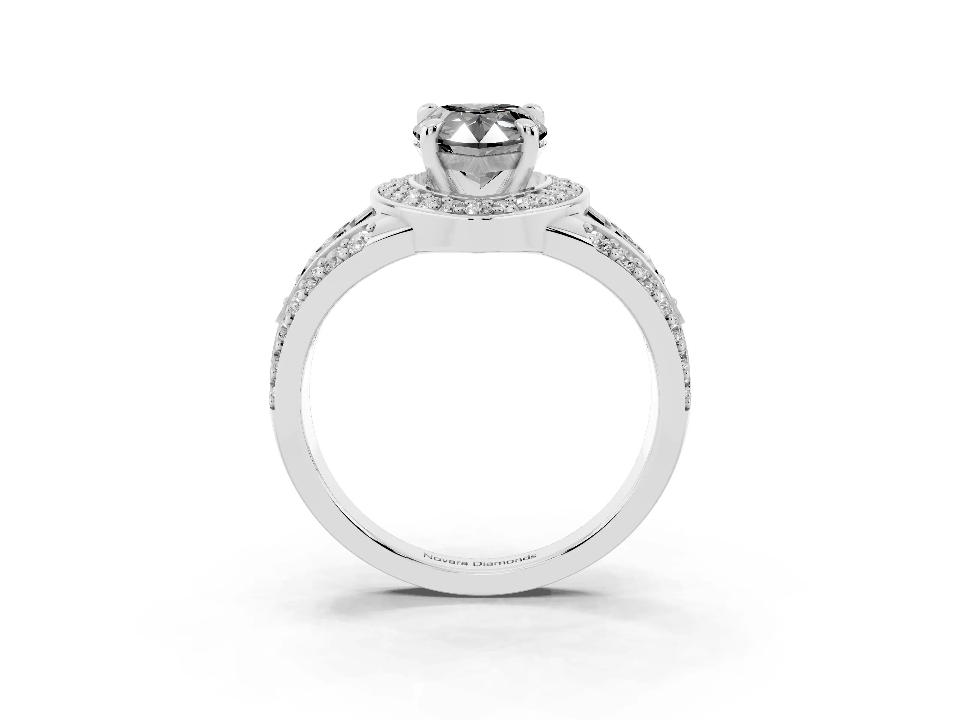 Fancy Black Pear Cut Diamond Halo Ring Set in White gold with Pavé Split Shank and Bezel Accents