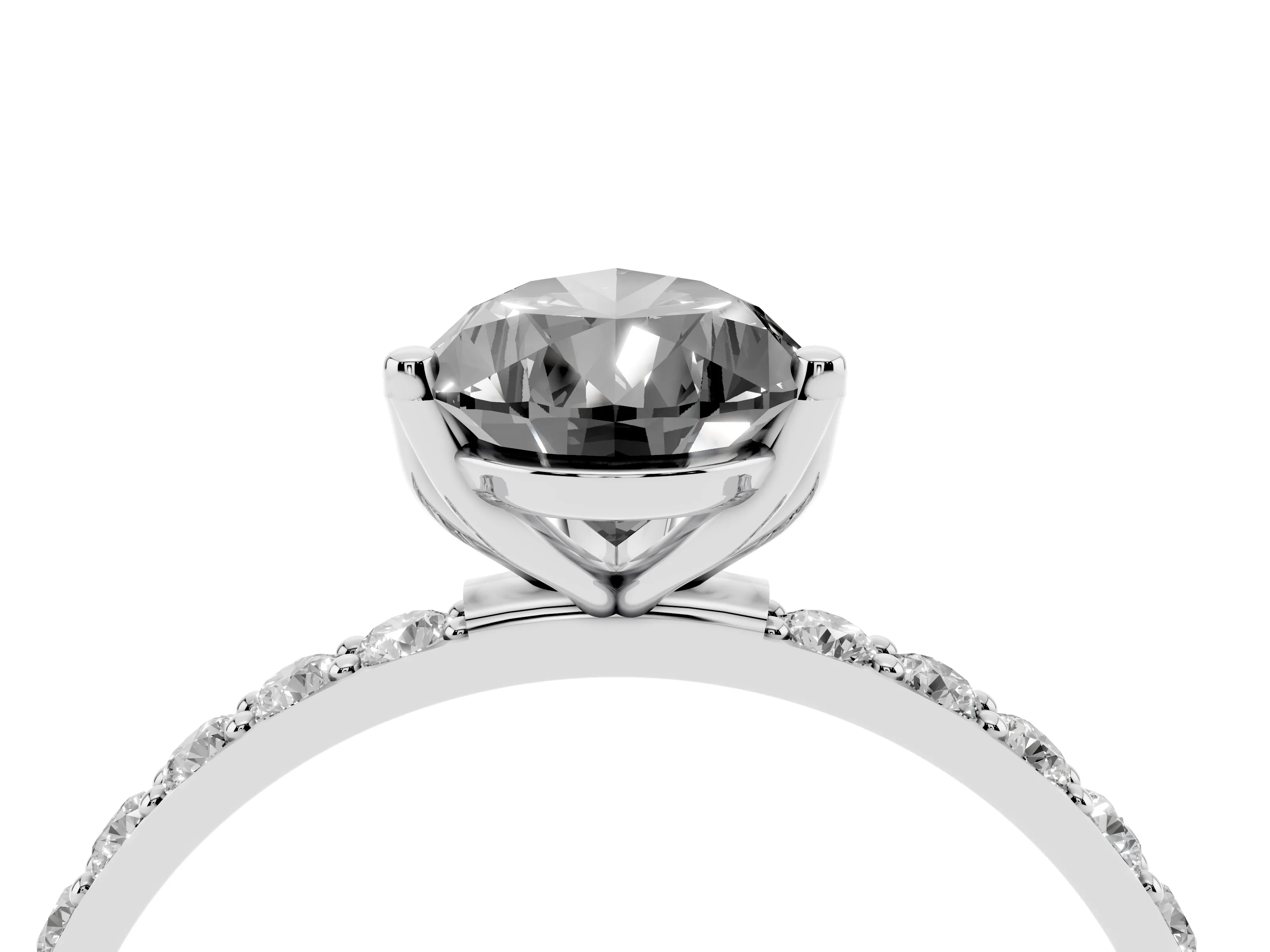 Fancy Black Pear Cut Diamond Solitaire Engagement Ring Set in Silver with Round Pavé Band and Prong Setting