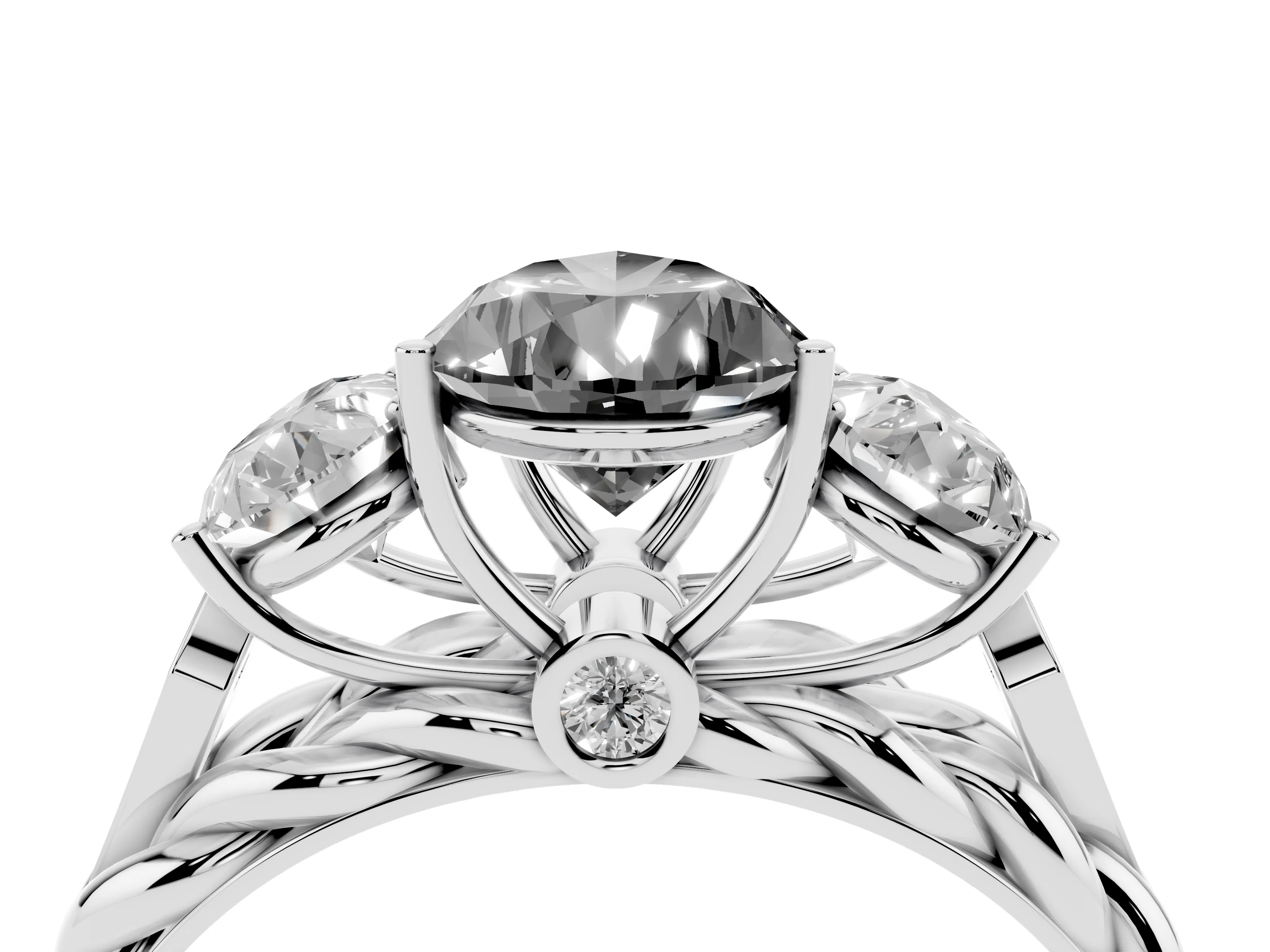 Fancy Black Pear Cut Diamond Three-Stone Ring Set in Silver with Braided Band