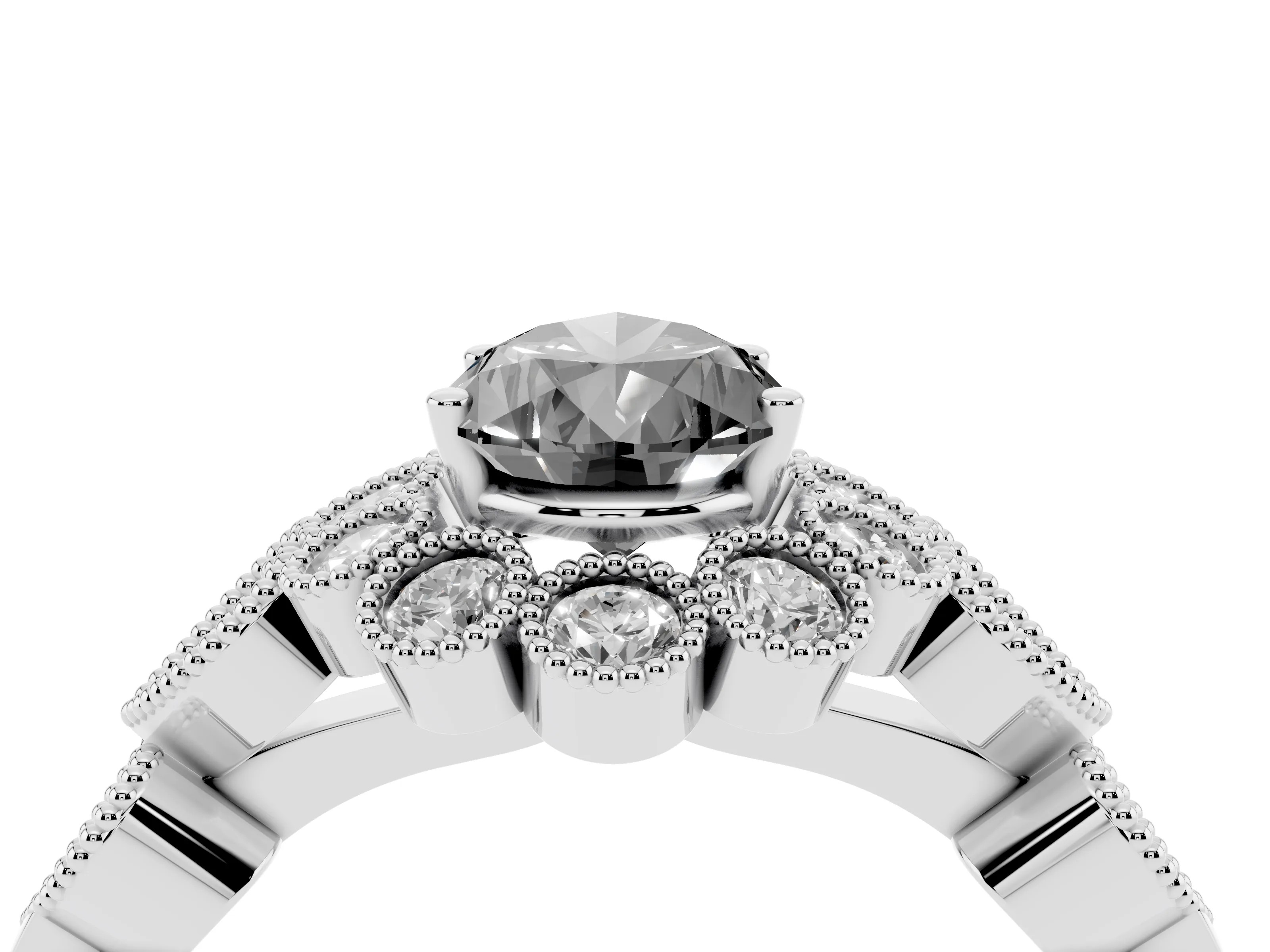 Fancy Black Pear Cut Diamond Solitaire Ring Set in Platinum with Milgrain Pavé Heart Band