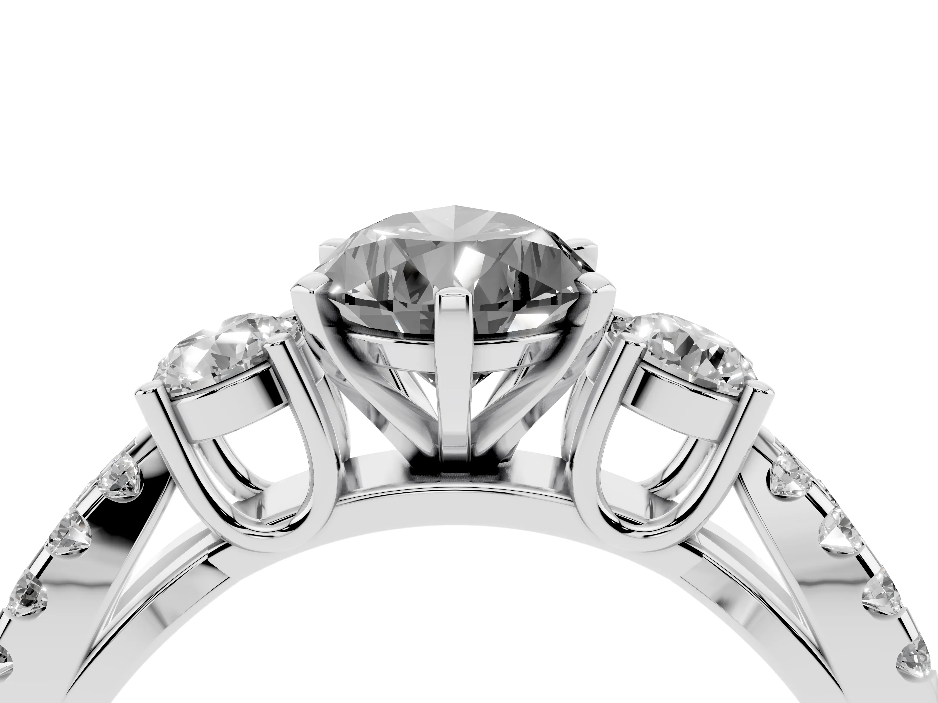 Fancy Black Pear Cut Diamond Three-Stone Ring Set in Platinum with Pavé Split Shank and Prong Setting