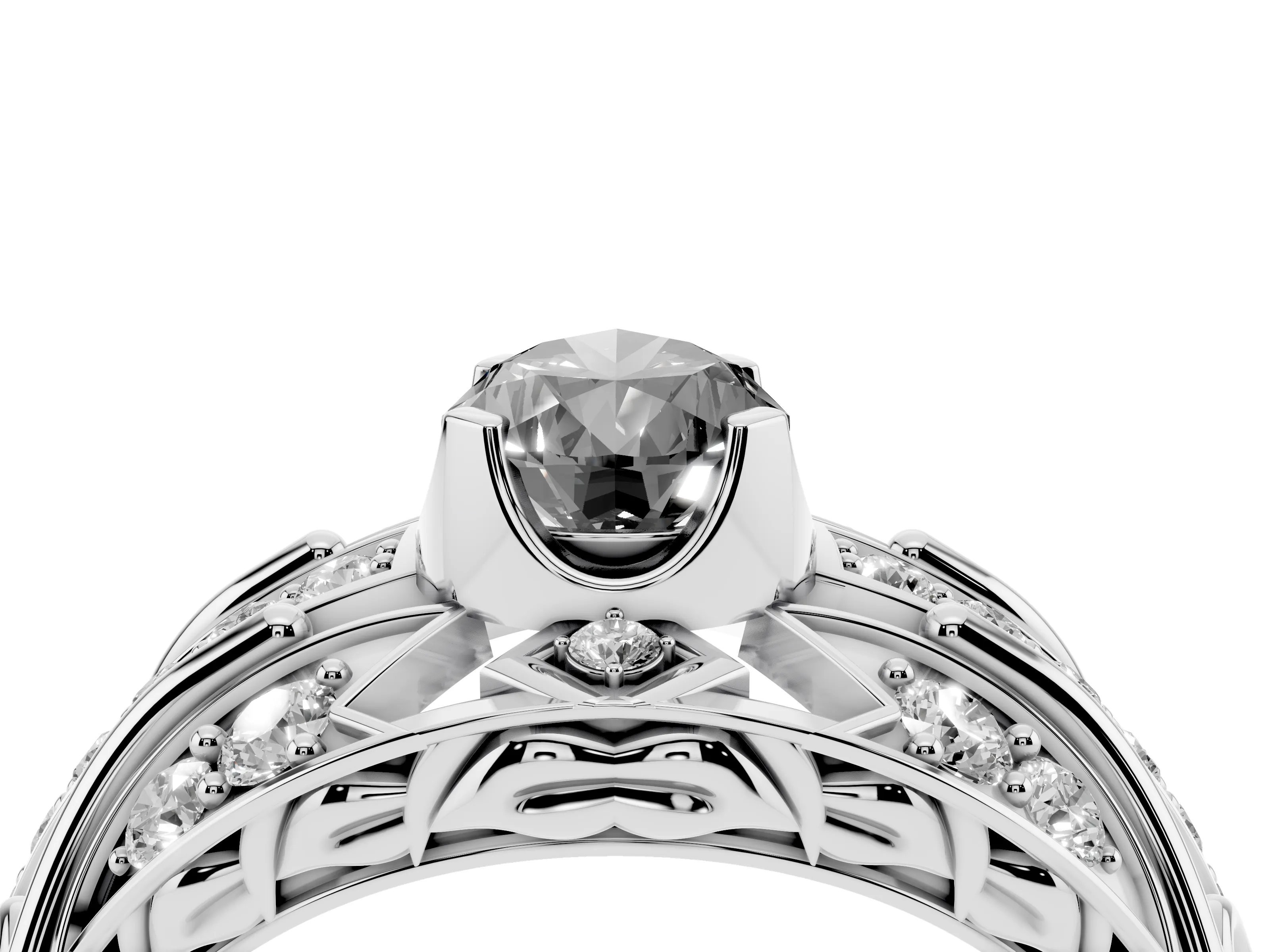 Fancy Black Pear Cut Diamond Art Deco Ring Set in White gold with Pavé Split Shank