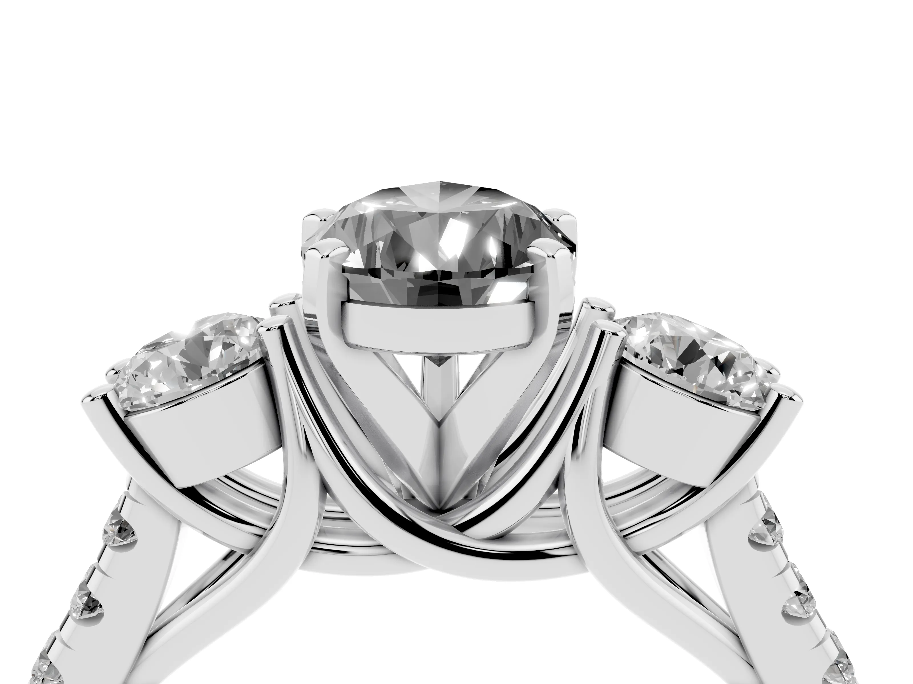 Fancy Black Three-Stone Pear Cut Diamond Pavé Band Ring Set in White gold with Prong-Set Trio