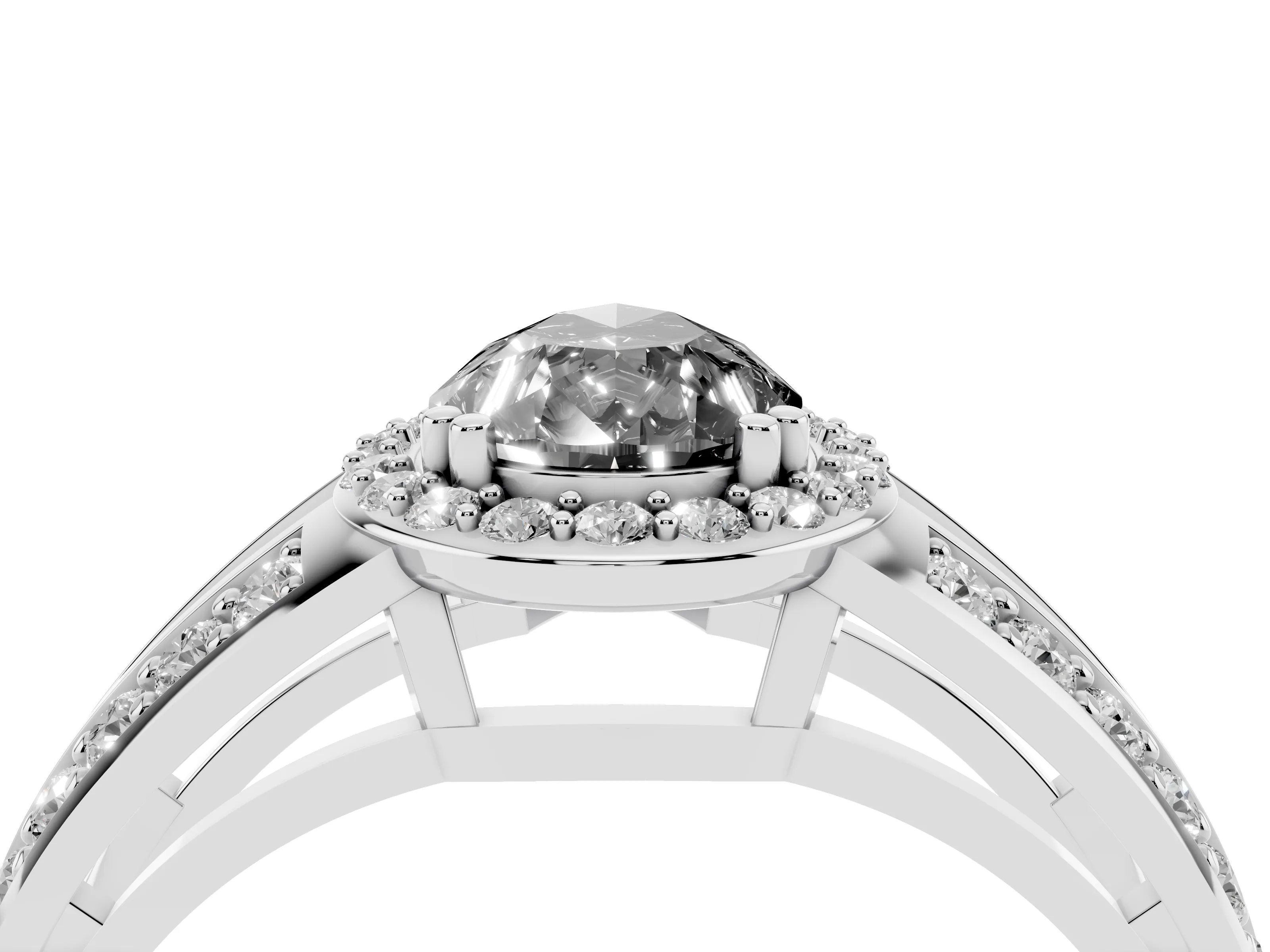 Fancy Black Pear Cut Diamond Halo Ring Set in Silver with Double Pavé Split Shank