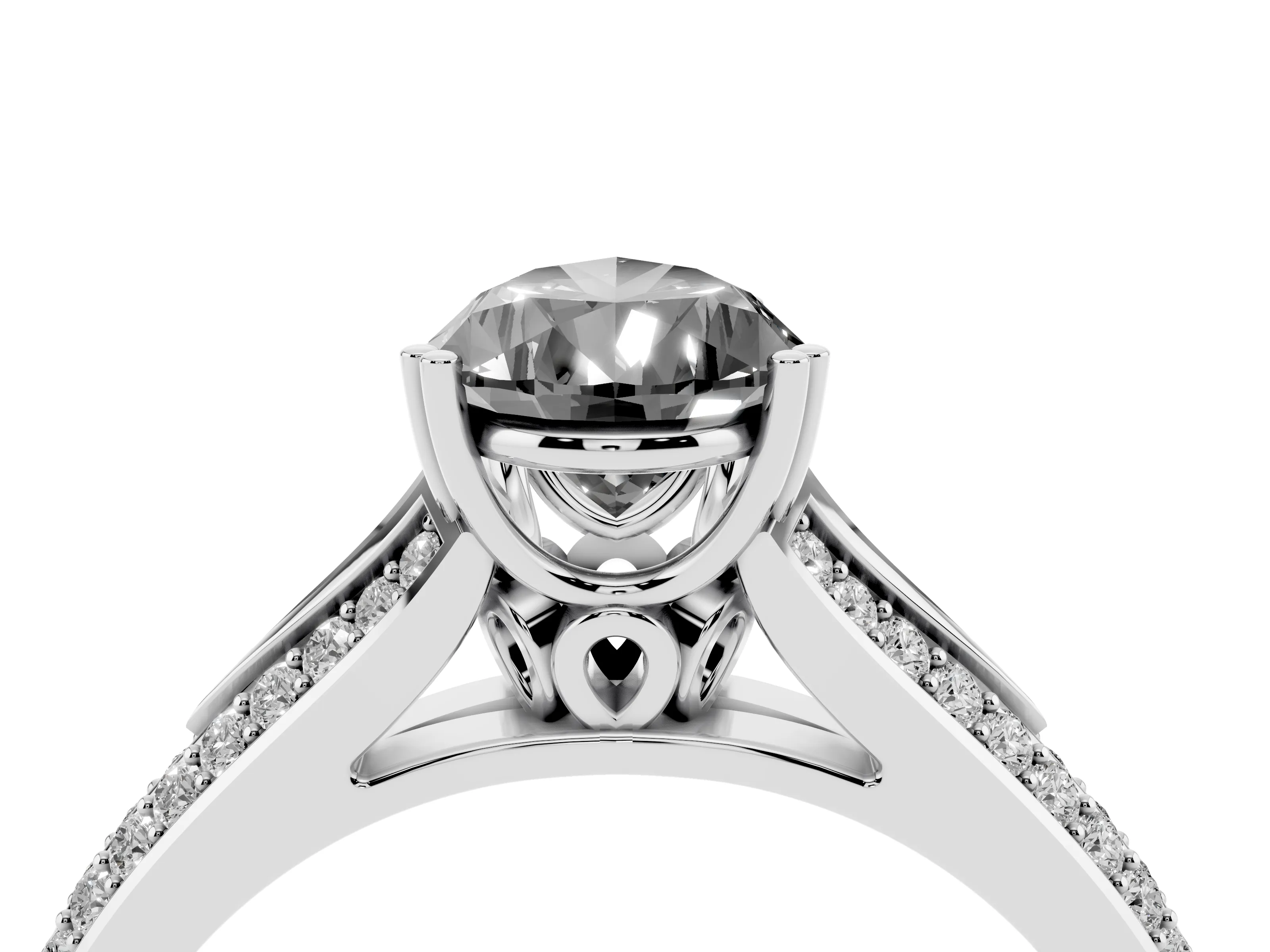 Fancy Black Pear Cut Diamond Split Shank Pavé Engagement Ring Set in Platinum with Prong-Set Center Stone
